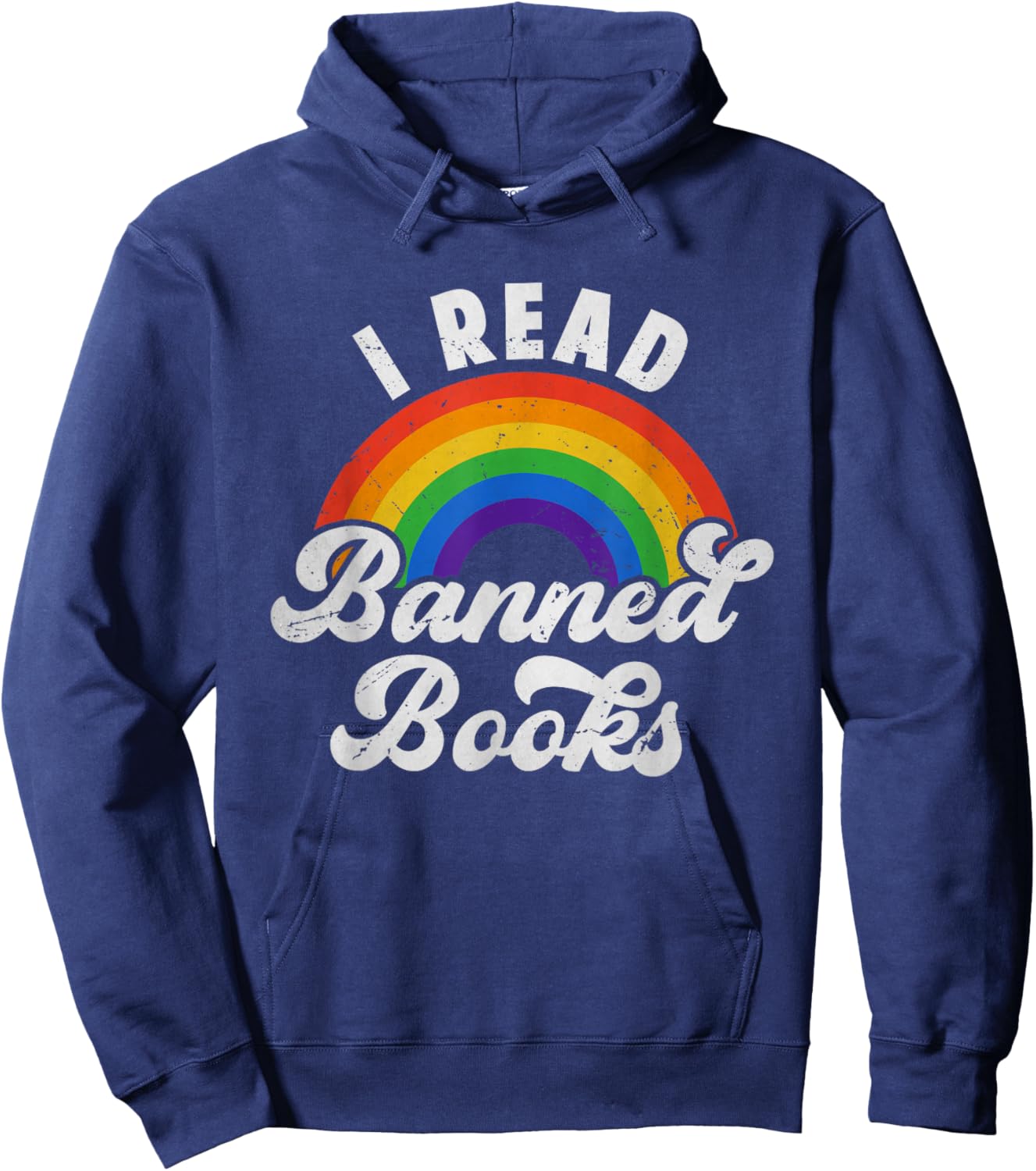 I Read Banned Books Retro Literature Rainbow Reading Vintage Hoodie - Hoodie | Navy