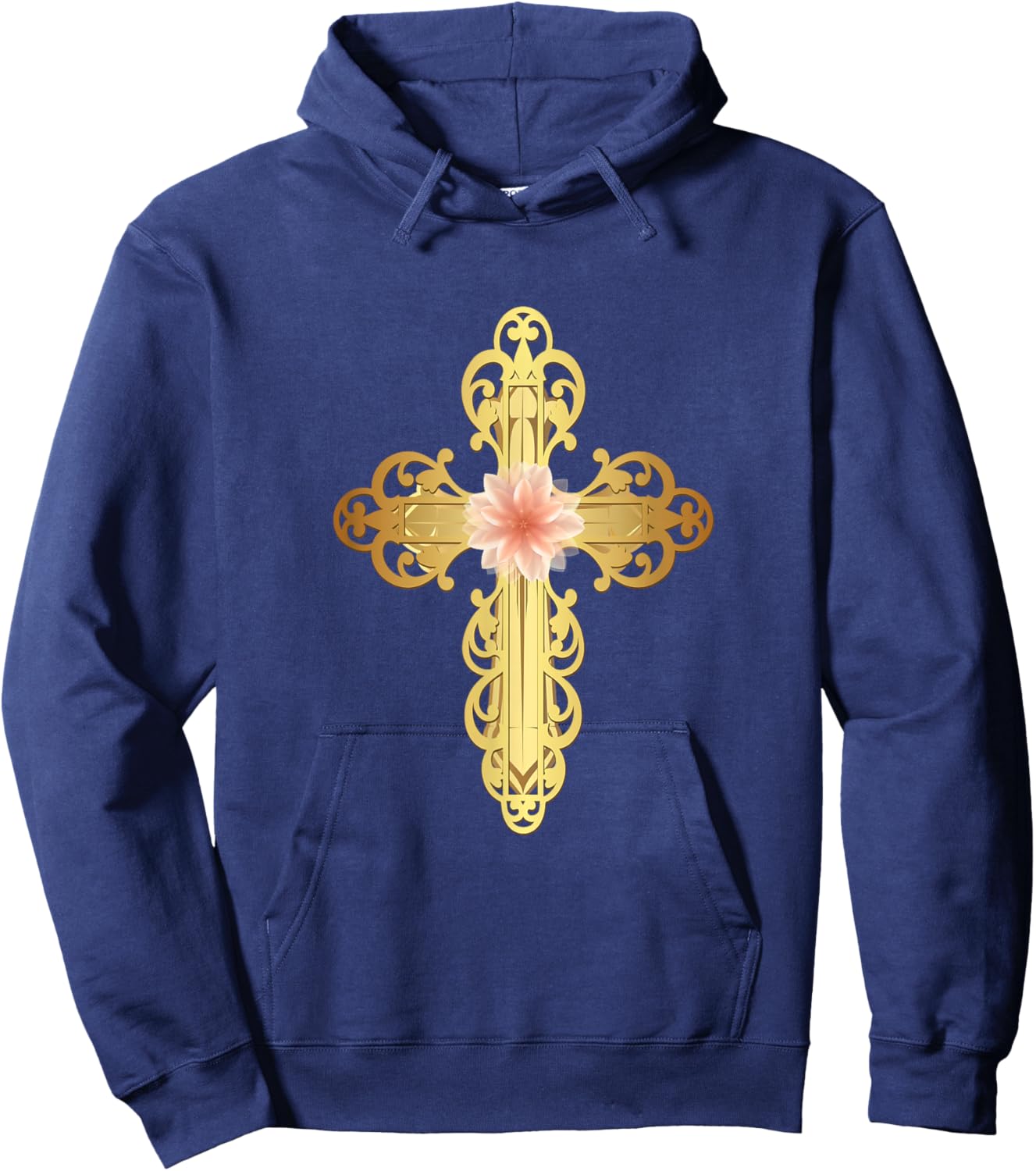 Beautiful Gold Cross Flower,Cross Gifts,Christian Gift Ideas Hoodie - Hoodie | Navy