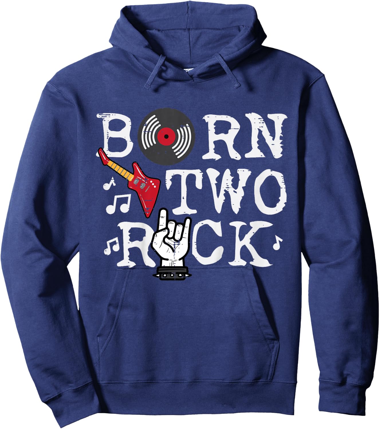 Kids 2nd Birthday Guitar Born Two 2 Rock Rocker Bday Boys Kids Hoodie - Hoodie | Navy
