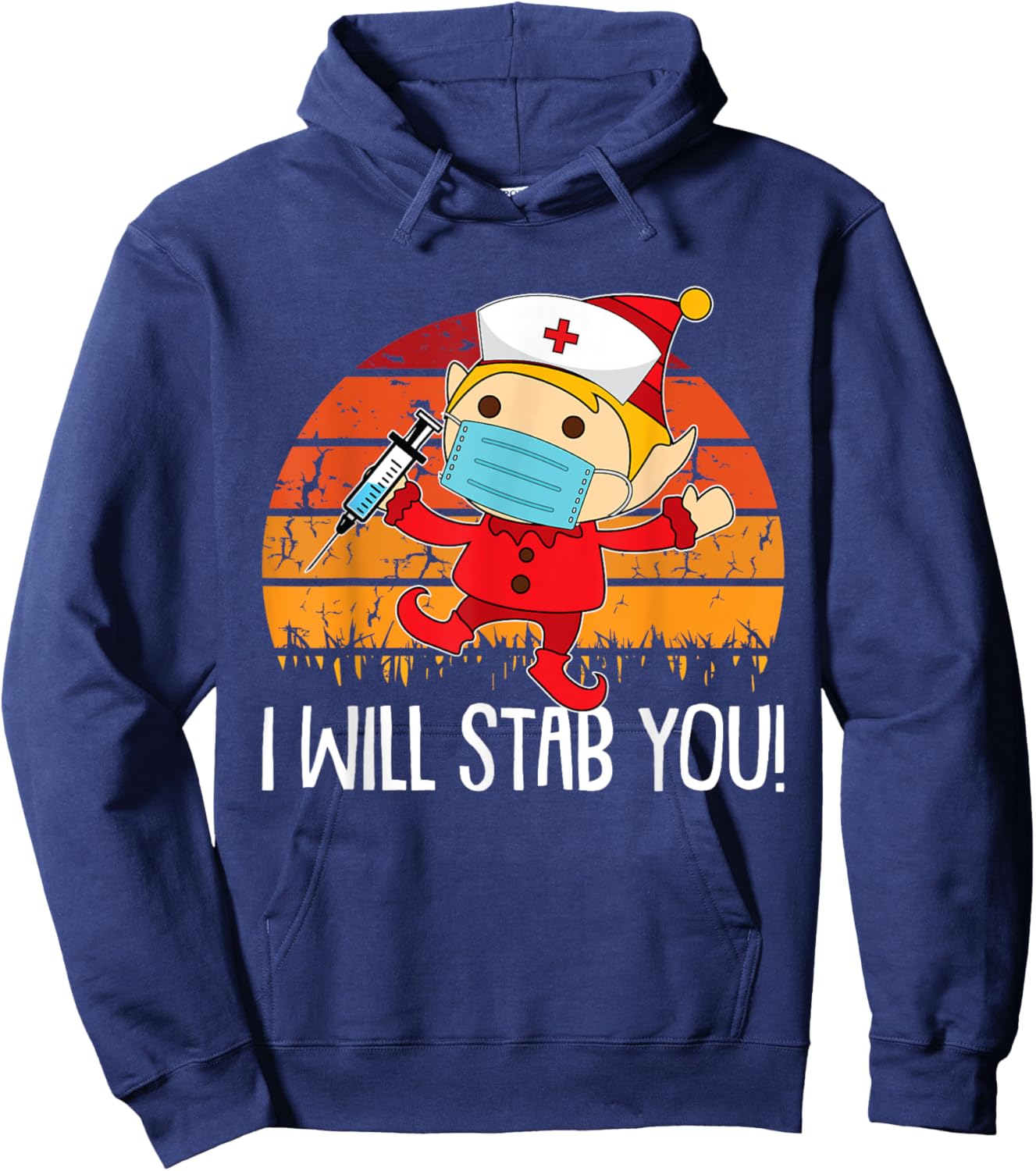 I Will Stab You Nurse Christmas Funny RN Nursing Elf X-Mas Hoodie - Hoodie | Navy