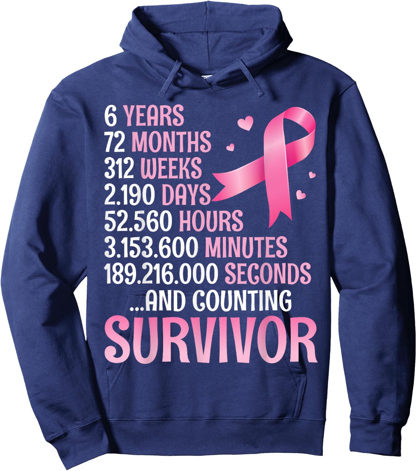 6 Years 72 Months Fighting Breast Cancer Counting Survivor Hoodie - Hoodie | Navy