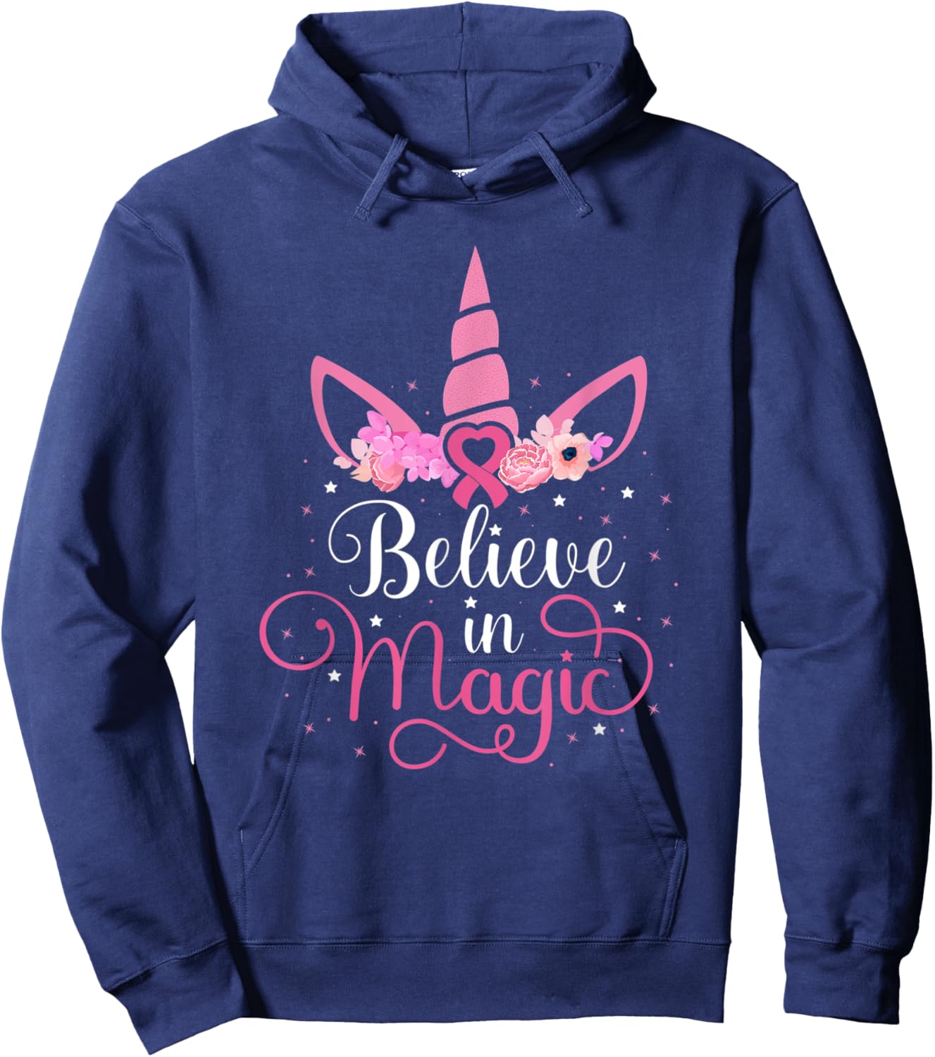 Breast Cancer Unicorn Magic Pink Ribbon Awareness Fighter Hoodie - Hoodie | Navy