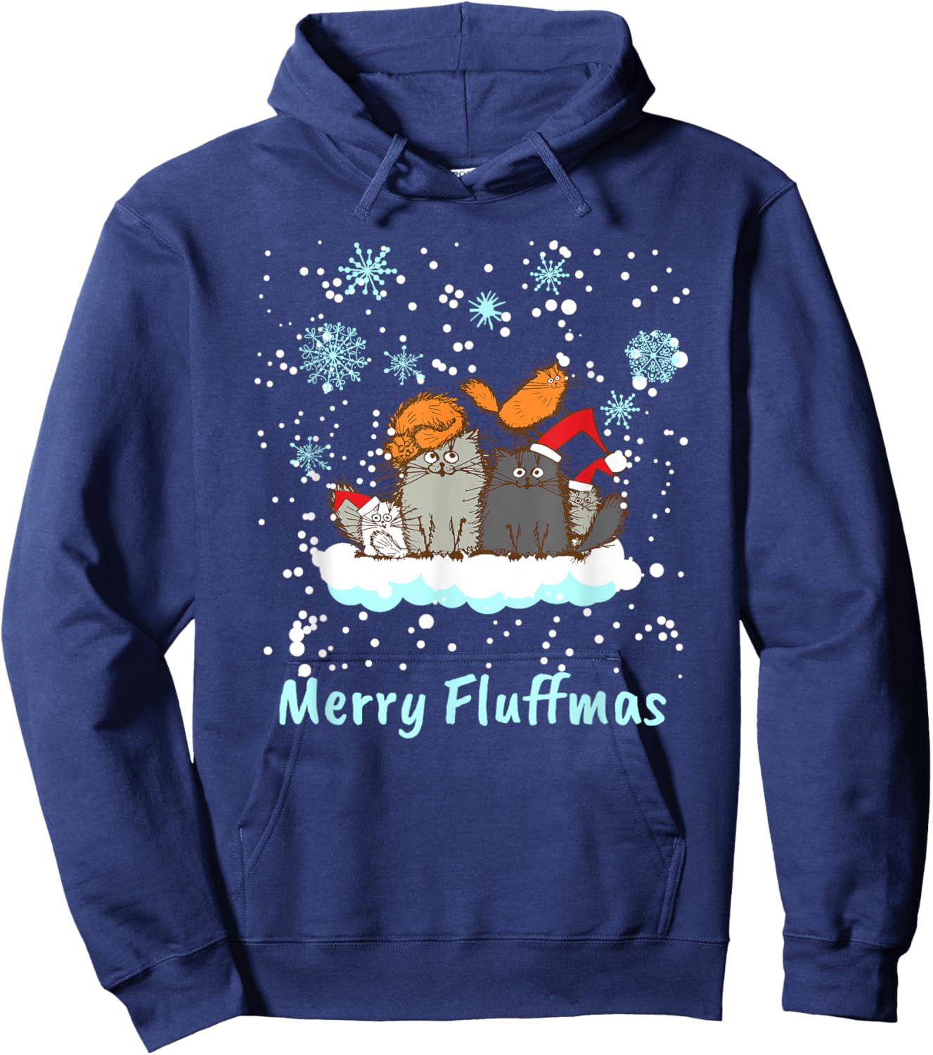 Christmas I Merry Fluffmas I Christmas Cat Xmas Kitten Men Women Kids Hoodie - Hoodie | Navy