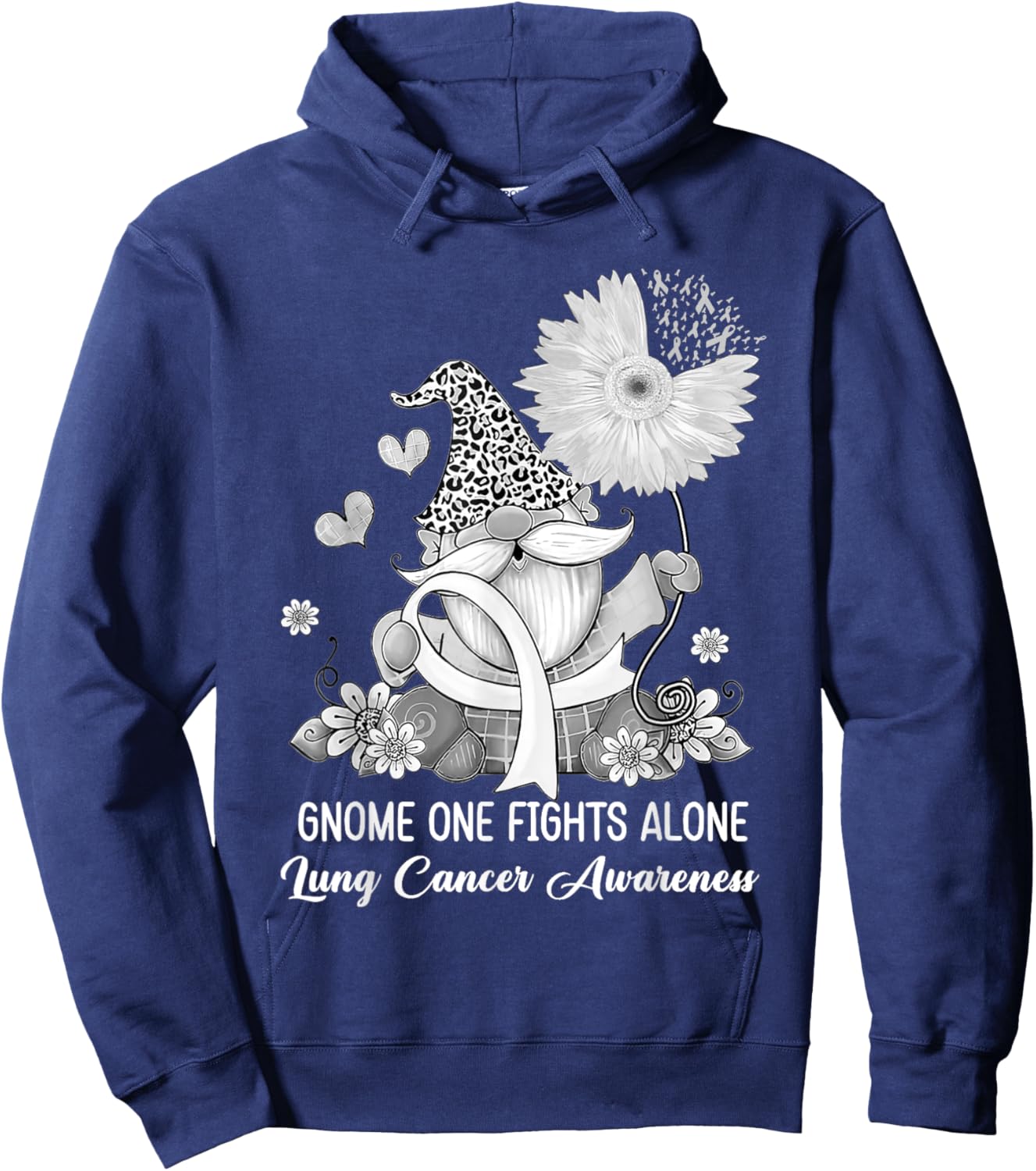 Gnome One Fights Alone Ribbon Lung Cancer Awareness Hoodie - Hoodie | Navy