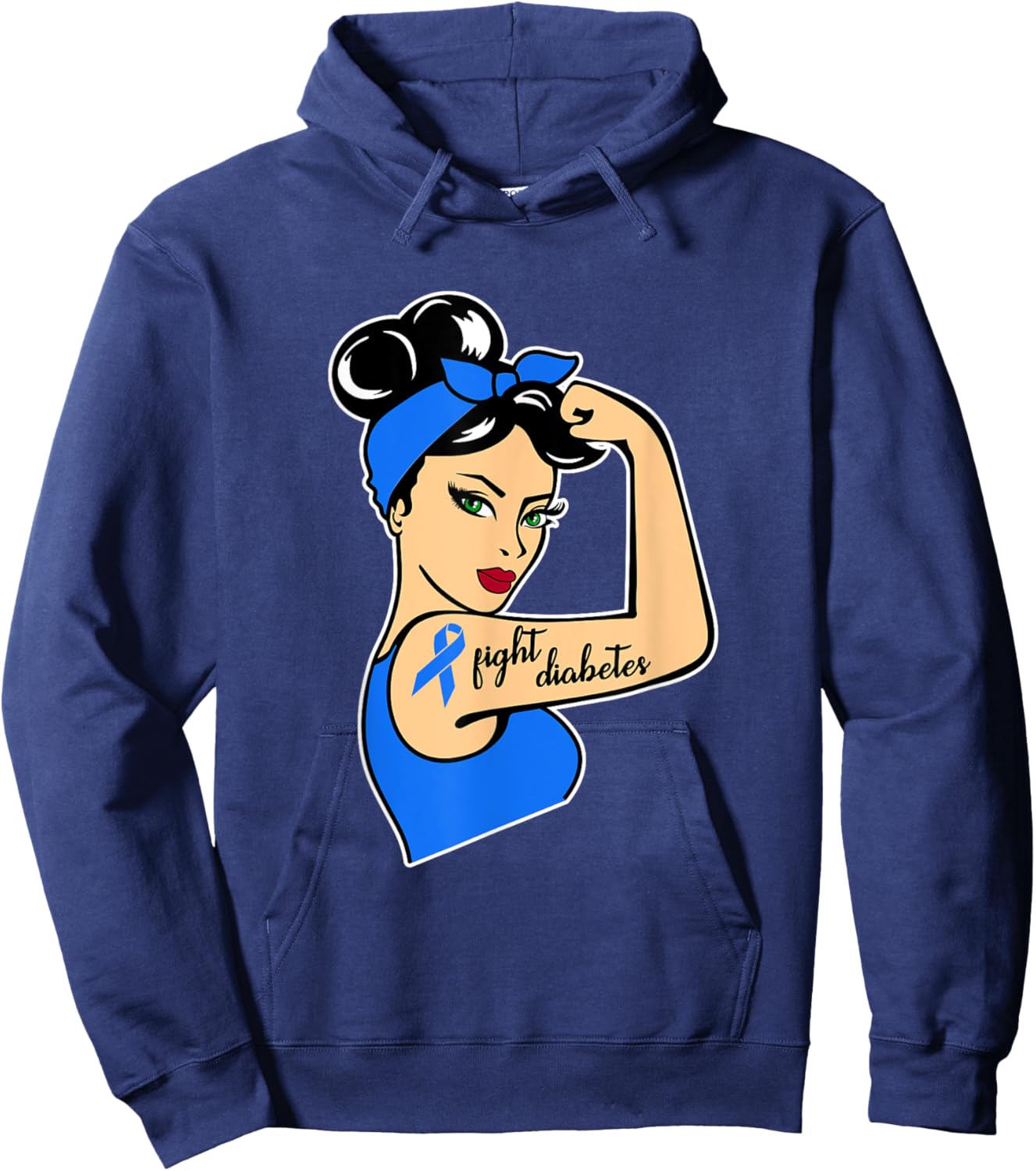 Type One Diabetes Awareness Month Rosie Riveter Blue Ribbon Hoodie - Hoodie | Navy