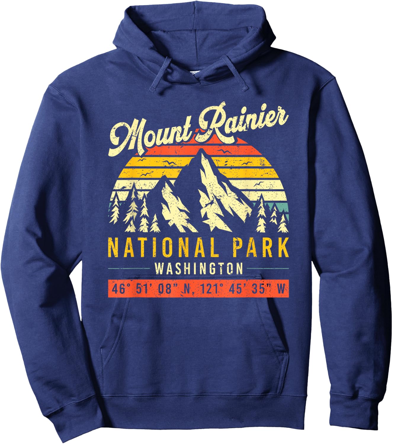 Mount Rainier Washington Vintage Retro National Park Hoodie - Hoodie | Navy