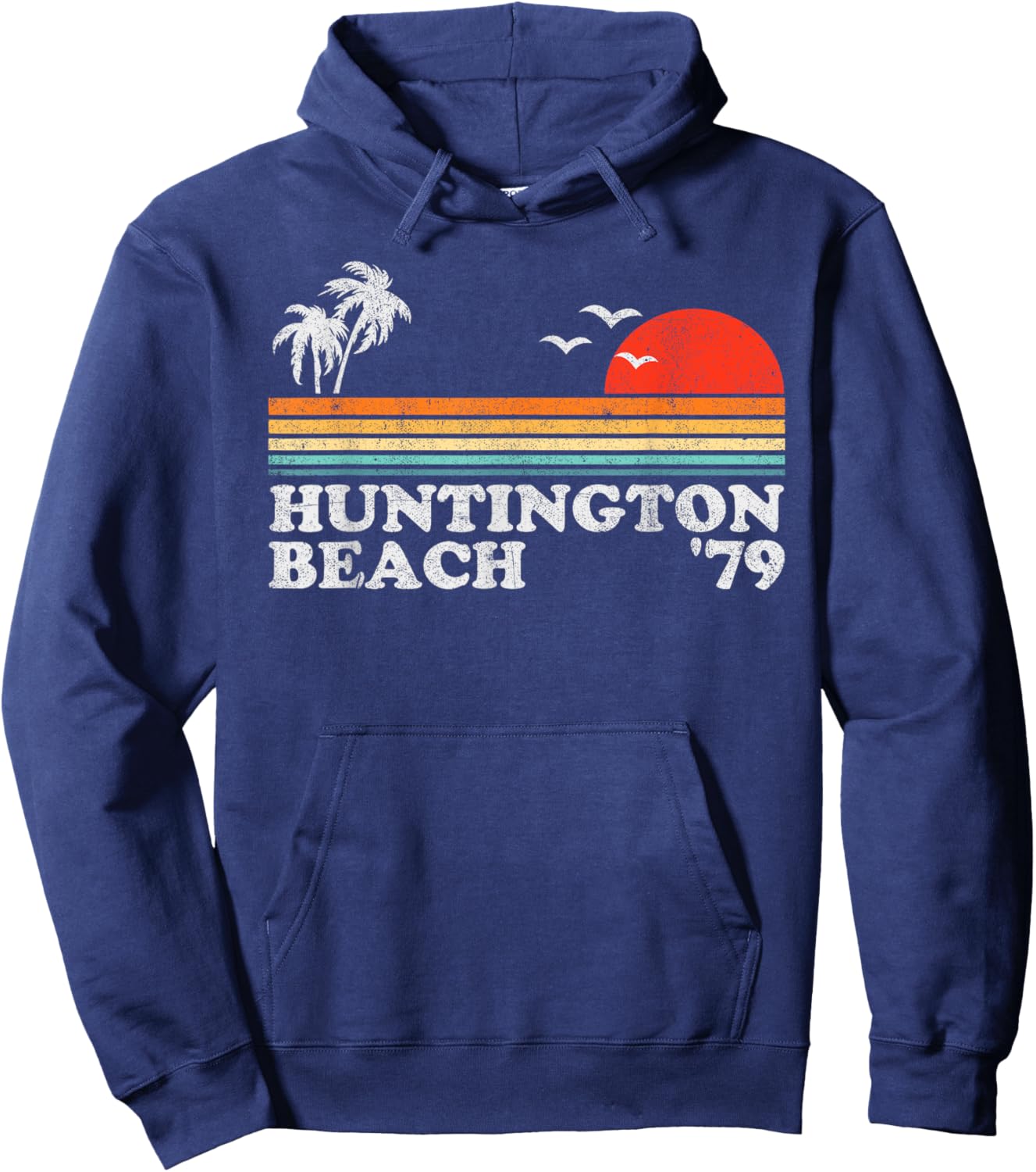 Vintage Huntington Beach California Retro Surfing 70's Gift Hoodie - Hoodie | Navy
