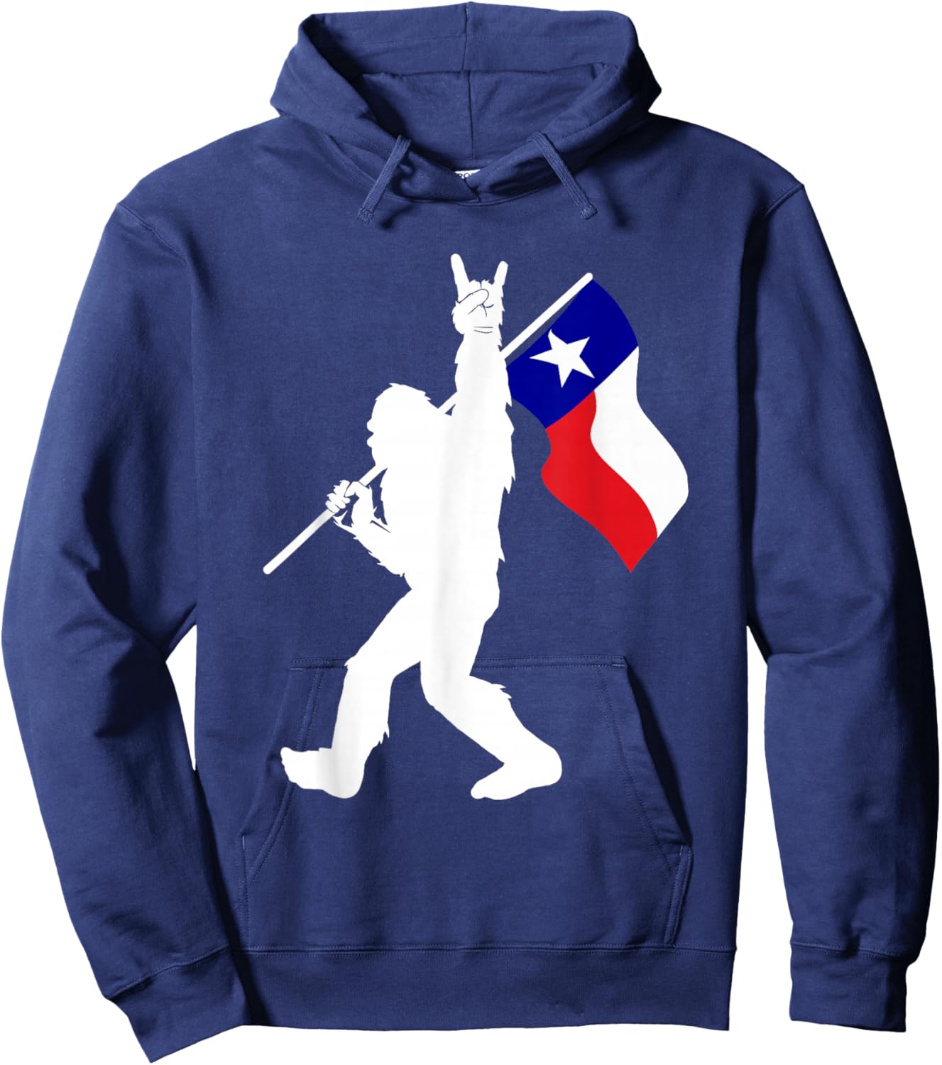 State of Texas Flag Bigfoot Rock On for Sasquatch Hunter Hoodie - Hoodie | Navy