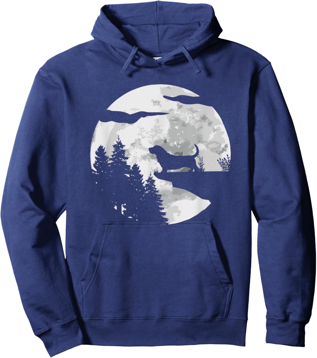 Bassett Hound Dog Full Moon At Night - Dogs Basette Hound Hoodie - Hoodie | Navy