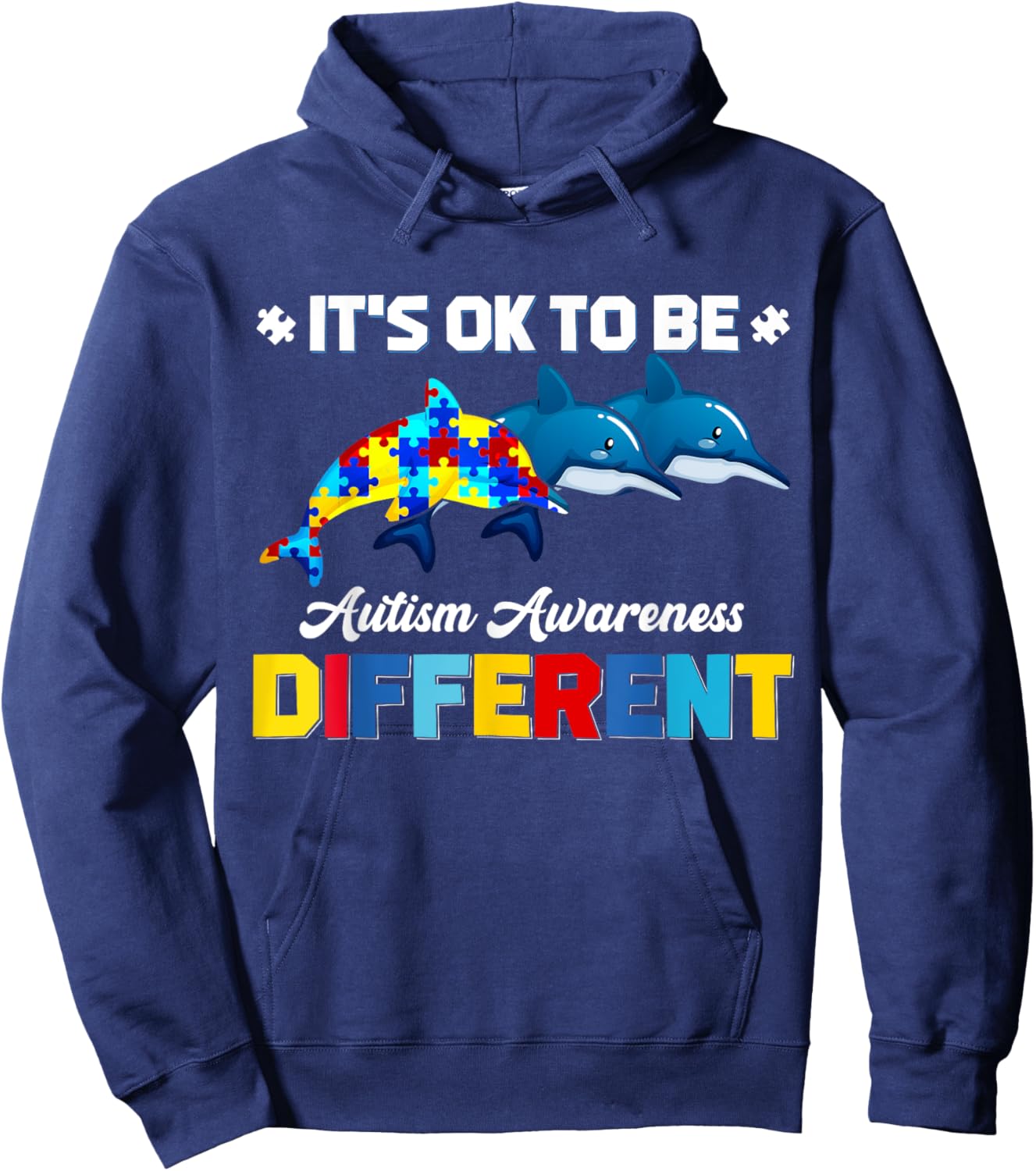 Cute Puzzle Dolphin It's Ok To Be Different Autism Awareness Hoodie - Hoodie | Navy