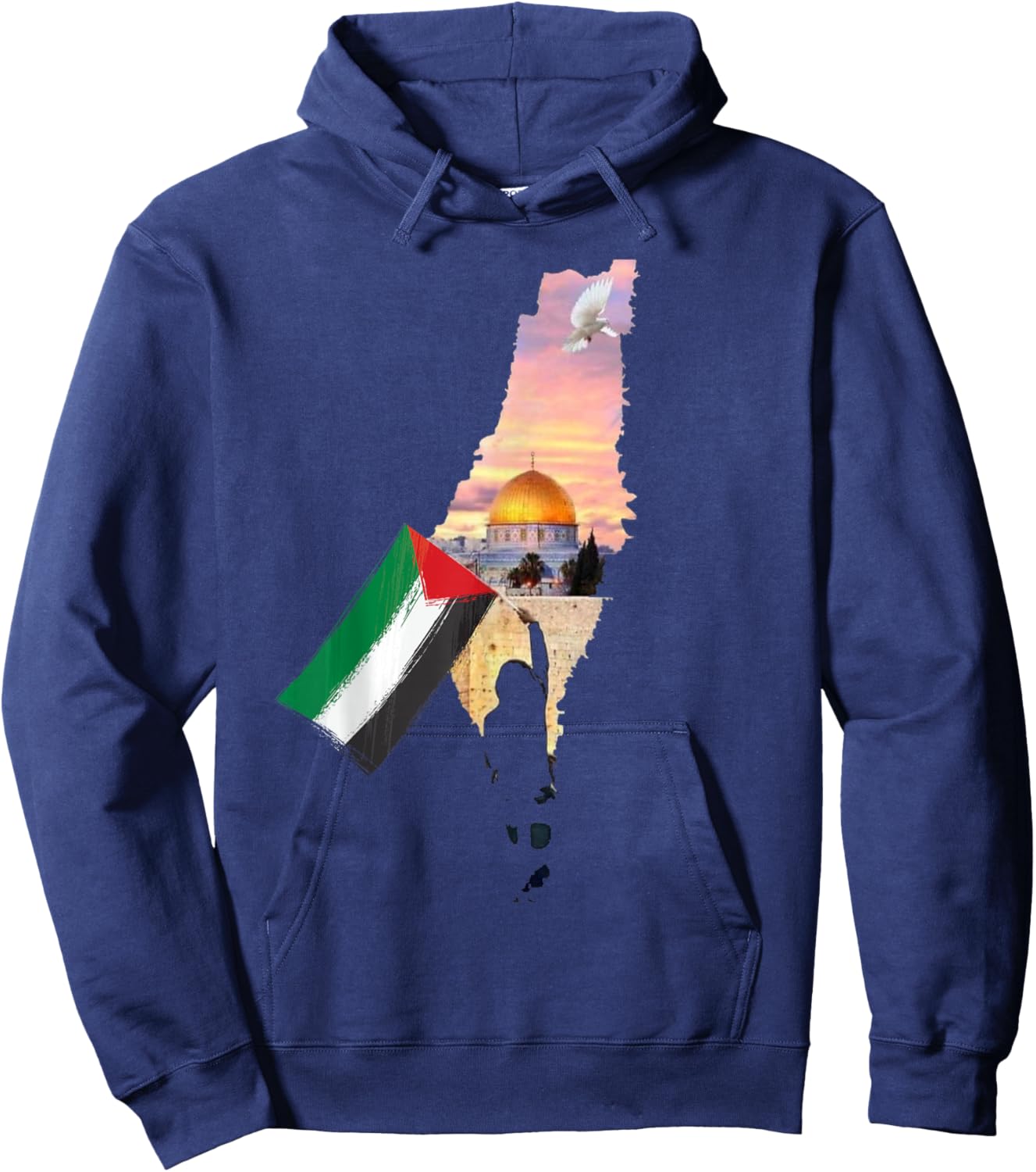 Boy Hold Palestine Flag Palestinians Map Jerusalem's City Hoodie - Hoodie | Navy