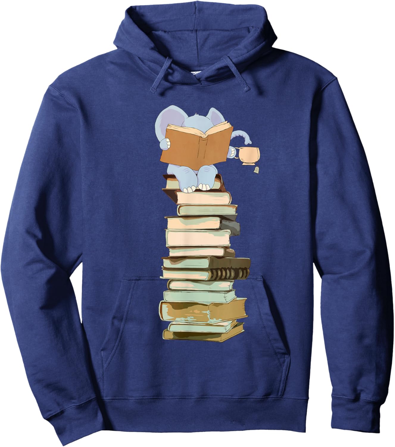 Kawaii Elephant, Books Coffee Tea Gift Hoodie - Hoodie | Navy