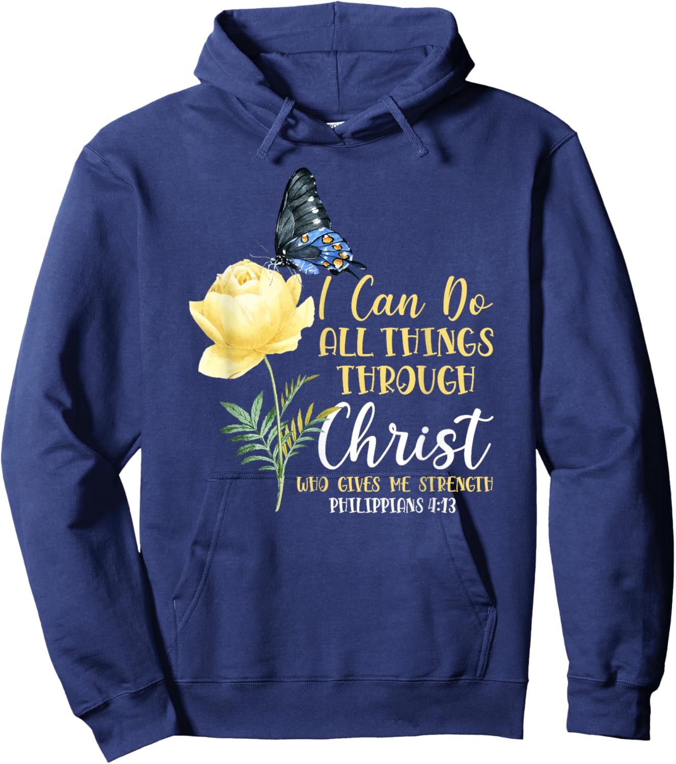 Christian Bible Verse Butterfly Flower Philippians 4:13 Hoodie - Hoodie | Navy