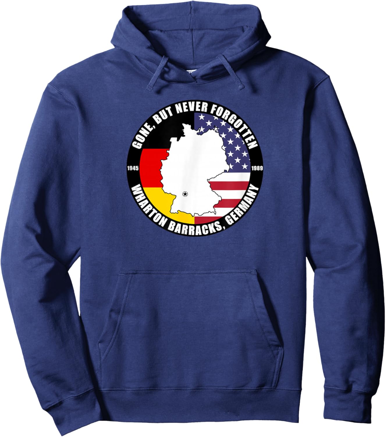 SoldierTees Gone But Never Forgotten Wharton Barracks Germany Veteran - Black, Small - Classic Fit, Short Sleeve - Cotton 100% - For Veterans, Families, History Enthusiasts Hoodie - Hoodie | Navy