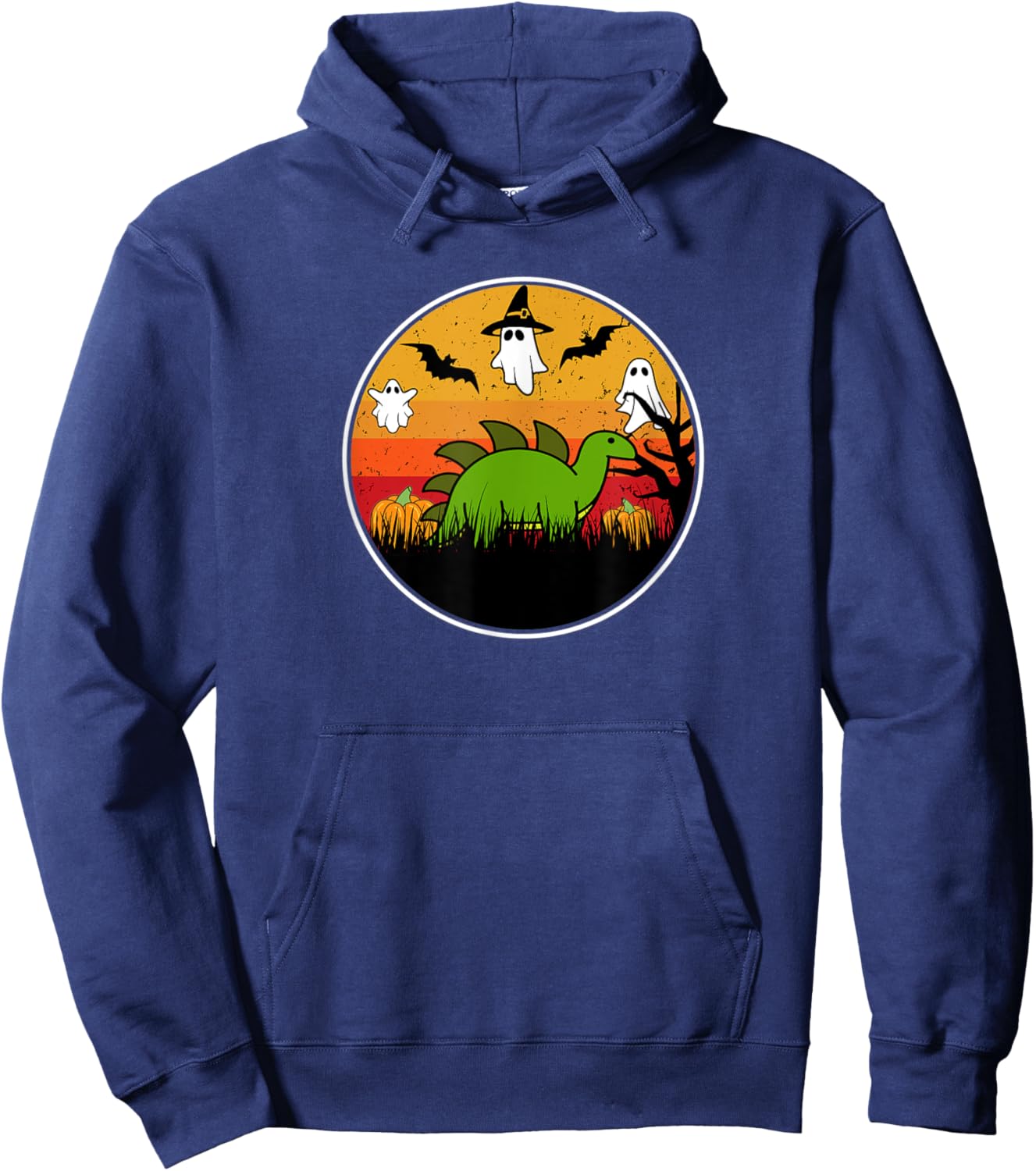 Stegosaurus Dinosaur Dino Pumpkin Patch Bat Ghost Kawaii Hoodie - Hoodie | Navy