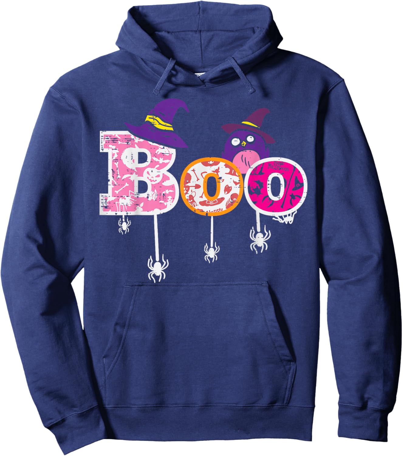 Pink Boo Spider Owl Scary Halloween Costume Women Girl Kids Hoodie - Hoodie | Navy