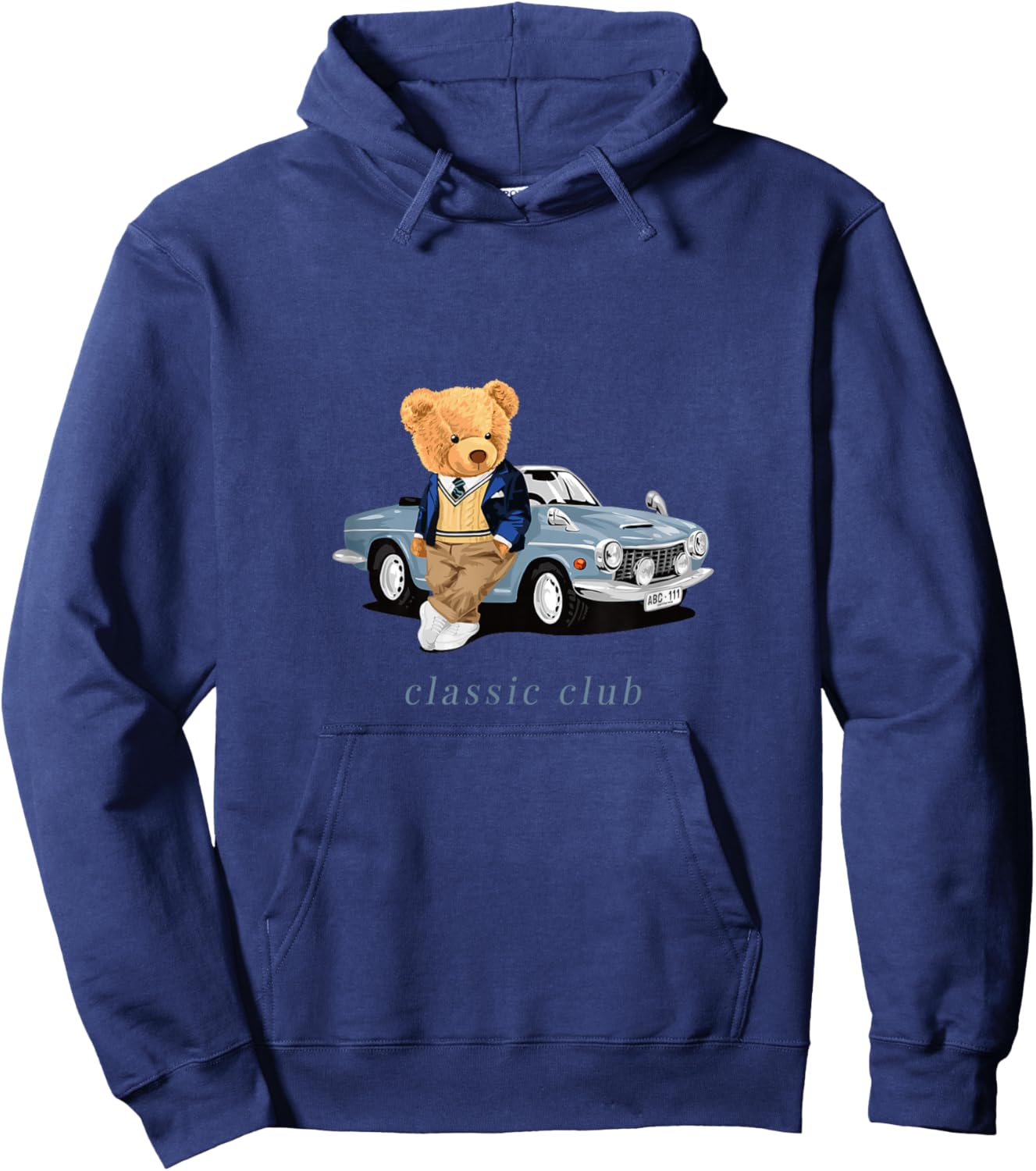Enjoy Cool Teddy Bear with Classic Car Graphic Designs Fun Small Hoodie - Hoodie | Navy