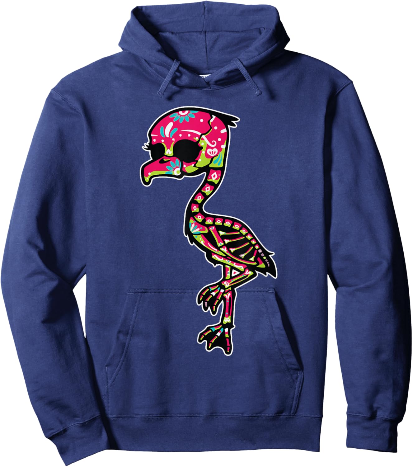 Flamingo Sugar Skull Dia De Los Muertos Mexican Day Of Dead Hoodie - Hoodie | Navy