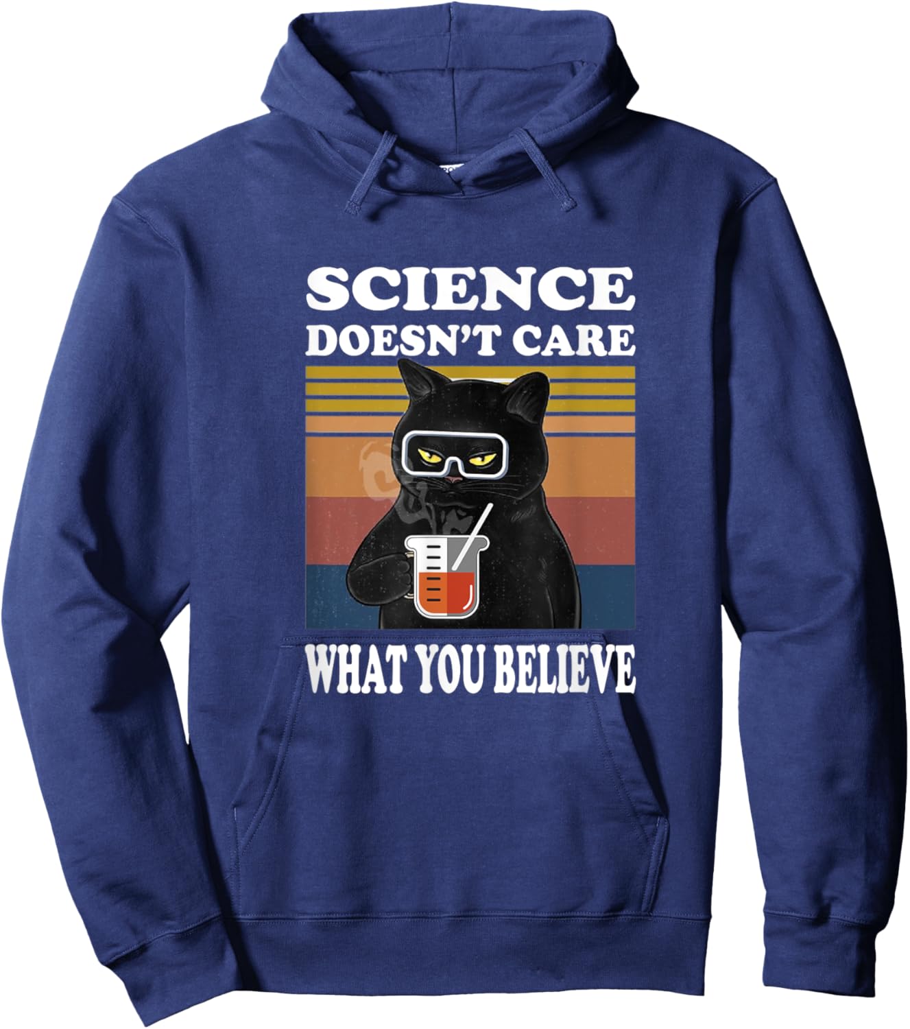 Black Cat Scientist - Science Doesn't Care What You Believe Men Women Girls Kids Hoodie - Hoodie | Navy