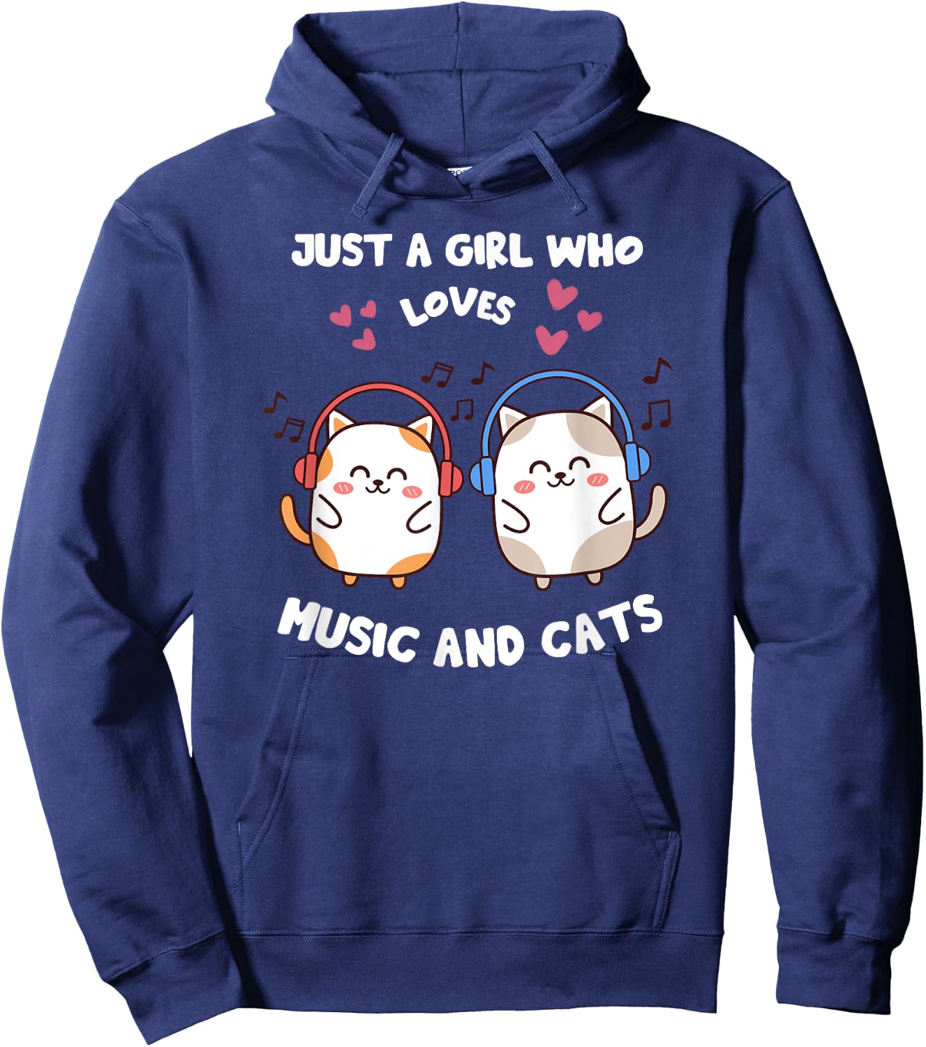 Just A Girl Who Loves Music And Cats Singing Design Hoodie - Hoodie | Navy