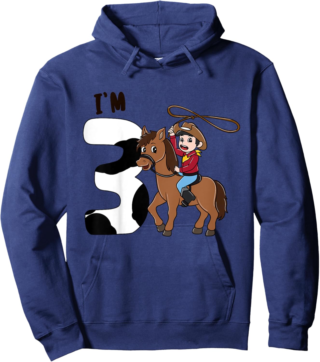 Kids I'm 3 Cute Horse Riding Cowboy 3rd Birthday Boys Hoodie - Hoodie | Navy