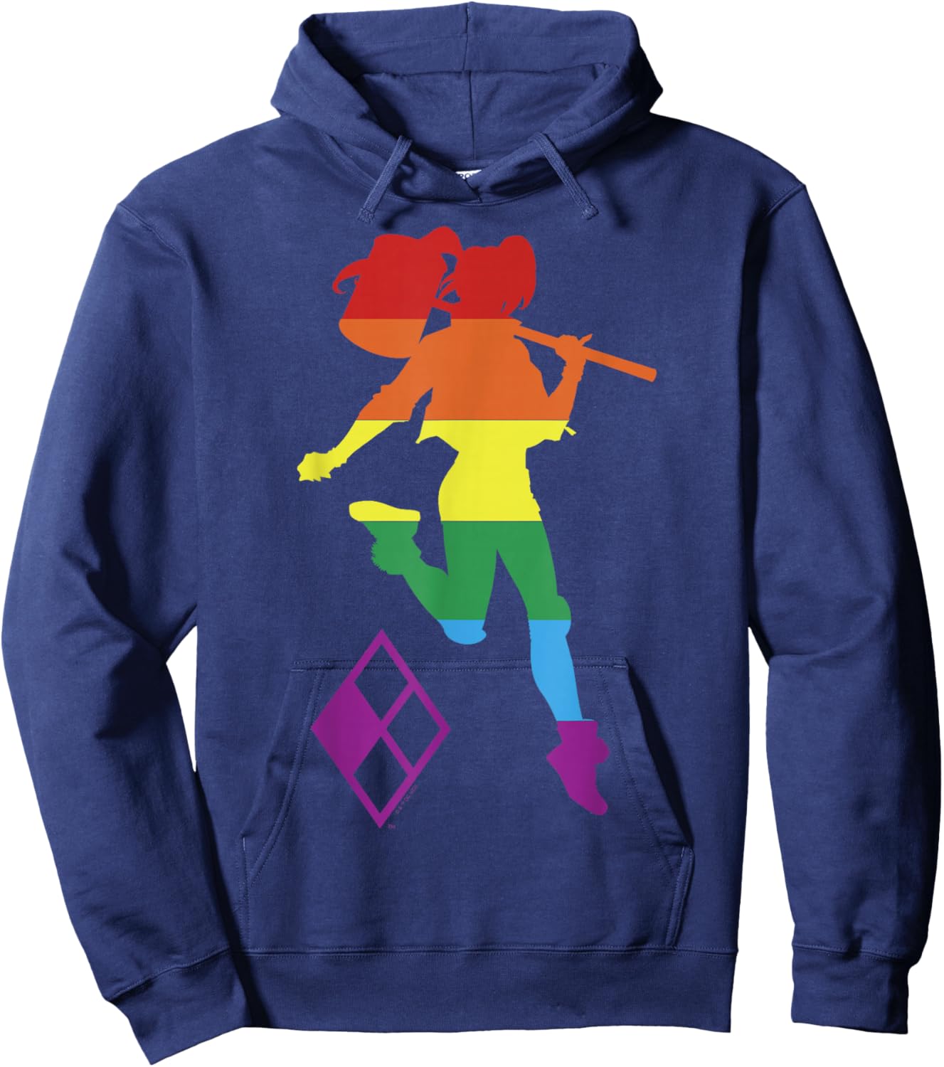 DC Comics Pride Justice League Harley Quinn Rainbow Stripe Hoodie - Hoodie | Navy
