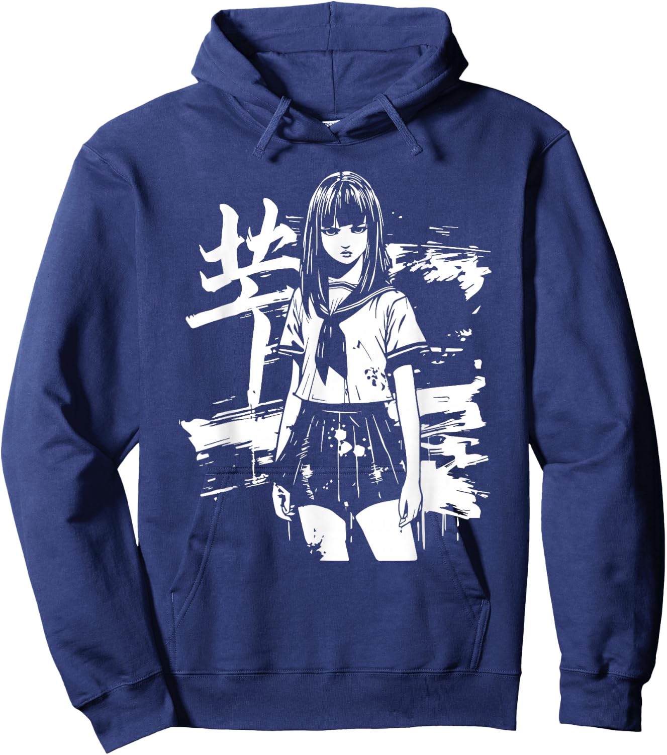 Anime Horror Girl Aesthetic Soft Grunge Waifu Japanese Otaku Hoodie - Hoodie | Navy