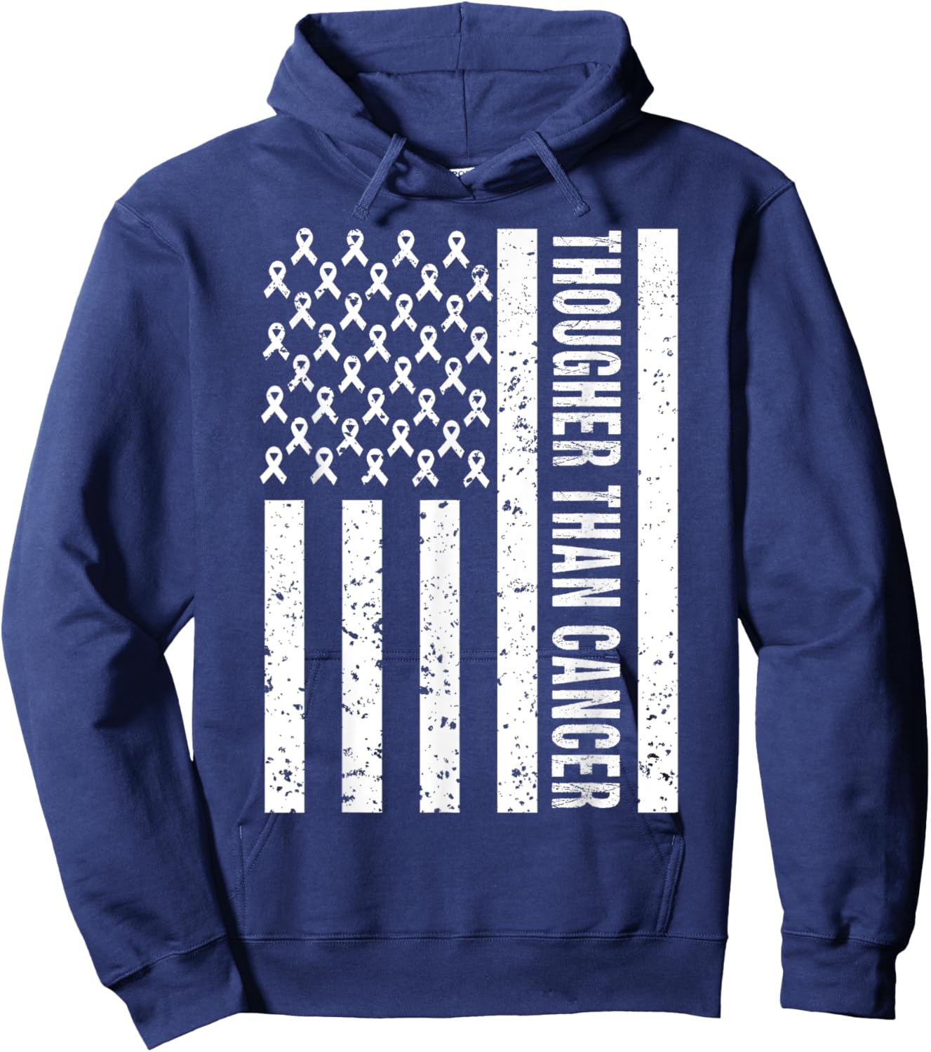 Cancer Survivors Day Shirt Tougher Than Cancer US Flag Cute Hoodie - Hoodie | Navy