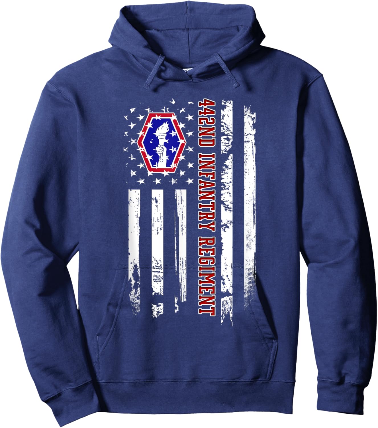442nd Infantry Regiment Veteran USA Flag Veterans Day Xmas Hoodie - Hoodie | Navy