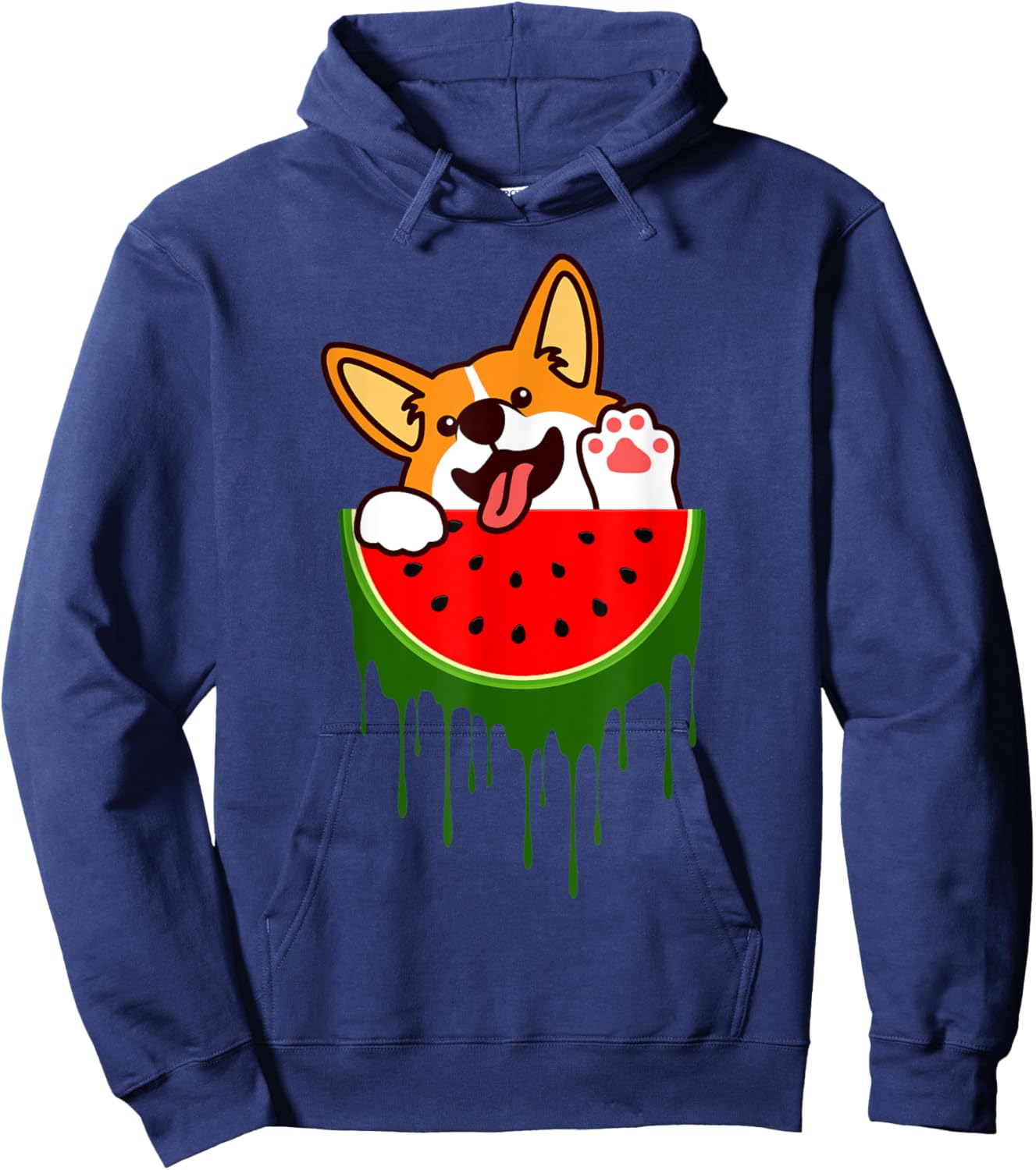 Cute Welsh Corgi Dog Watermelon Melon Tropical Fruit Lovers Hoodie - Hoodie | Navy