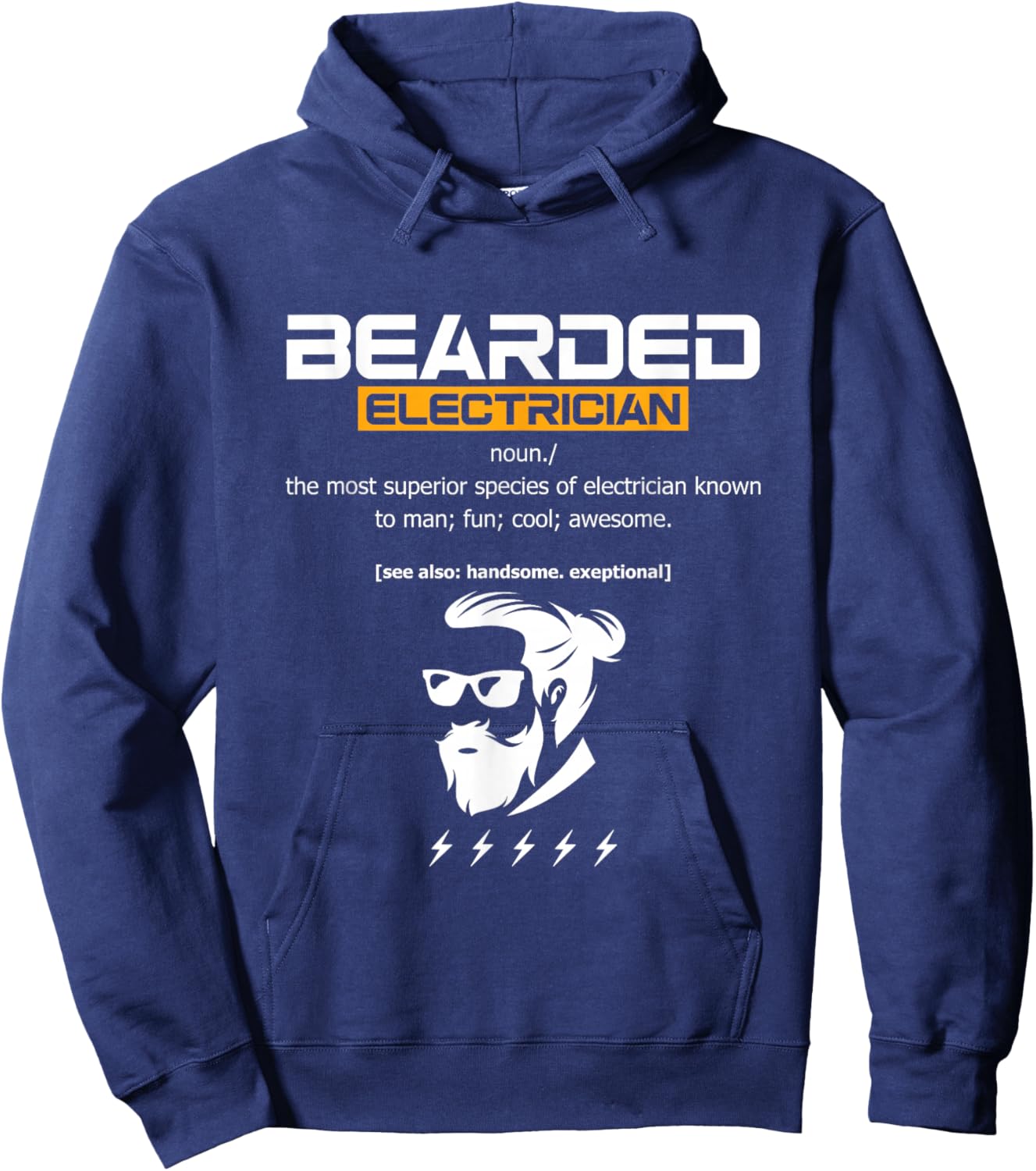 Bearded Electrician Definition Electricity Lineman Craftsman Hoodie - Hoodie | Navy