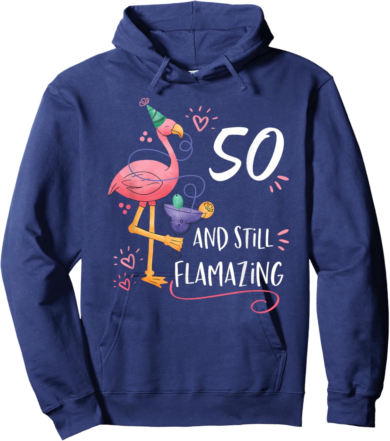 Flamingo Flamazing 50th Birthday Decorations Supplies Hoodie - Hoodie | Navy