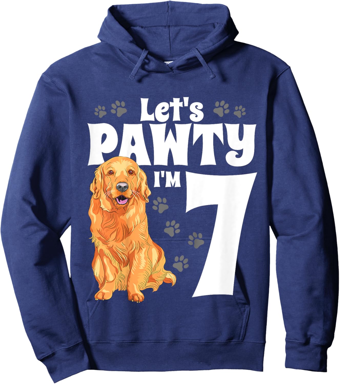 7 Year Old Golden Retriever Dog Birthday Pawty Dogs 7th Gift Hoodie - Hoodie | Navy