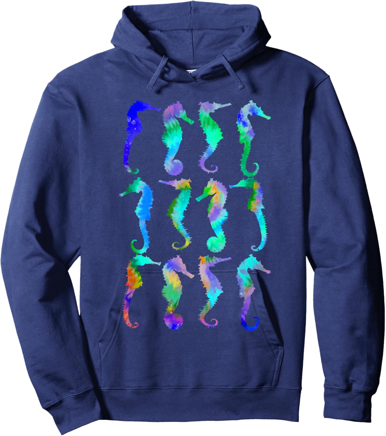 Sea Fish Underwater Aquarium Ocean Biology Tie Dye Seahorse Hoodie - Hoodie | Navy