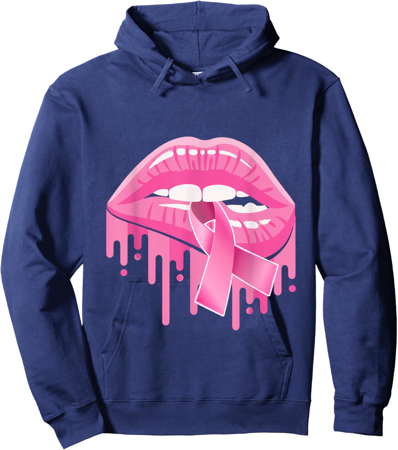 Breast Cancer Awareness Women Sexy Lips Pink Ribbon Hoodie - Hoodie | Navy