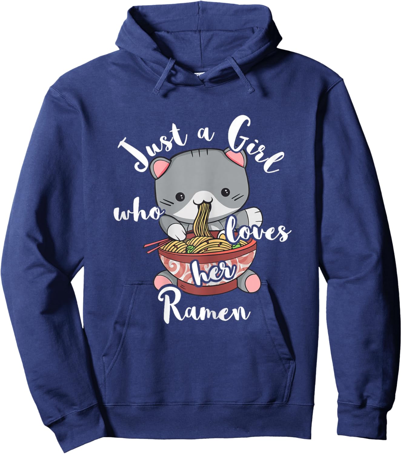 Ramen Girls Japanese Noodle Soup Food Cute Kawaii Cat Hoodie - Hoodie | Navy