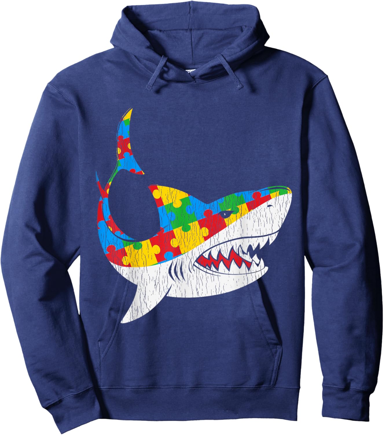 Vintage Shark Puzzle Autistic Kids Autism Awareness Shark Hoodie - Hoodie | Navy