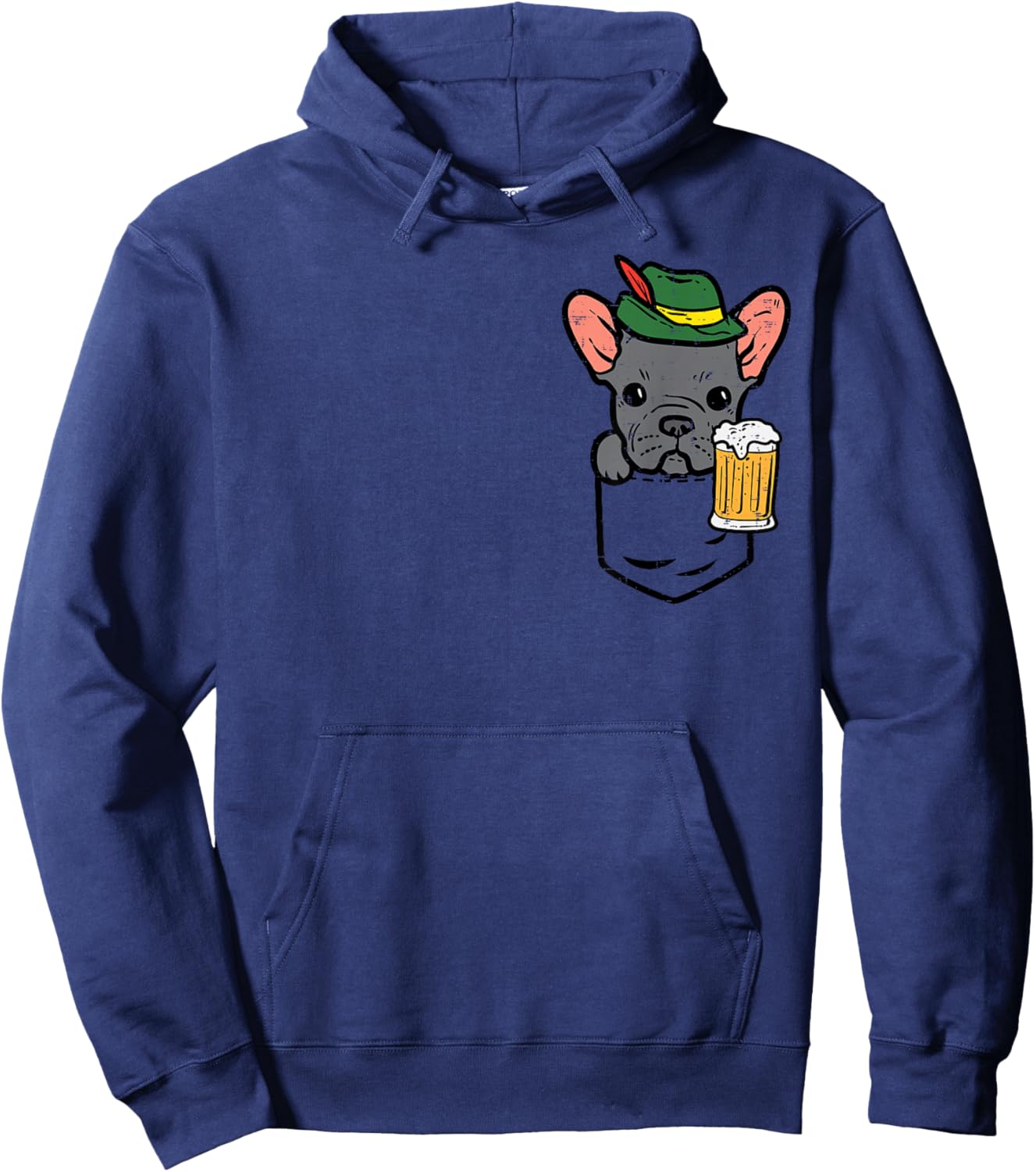 Pocket French Bulldog German Hat Oktoberfest Frenchie Dog Hoodie - Hoodie | Navy