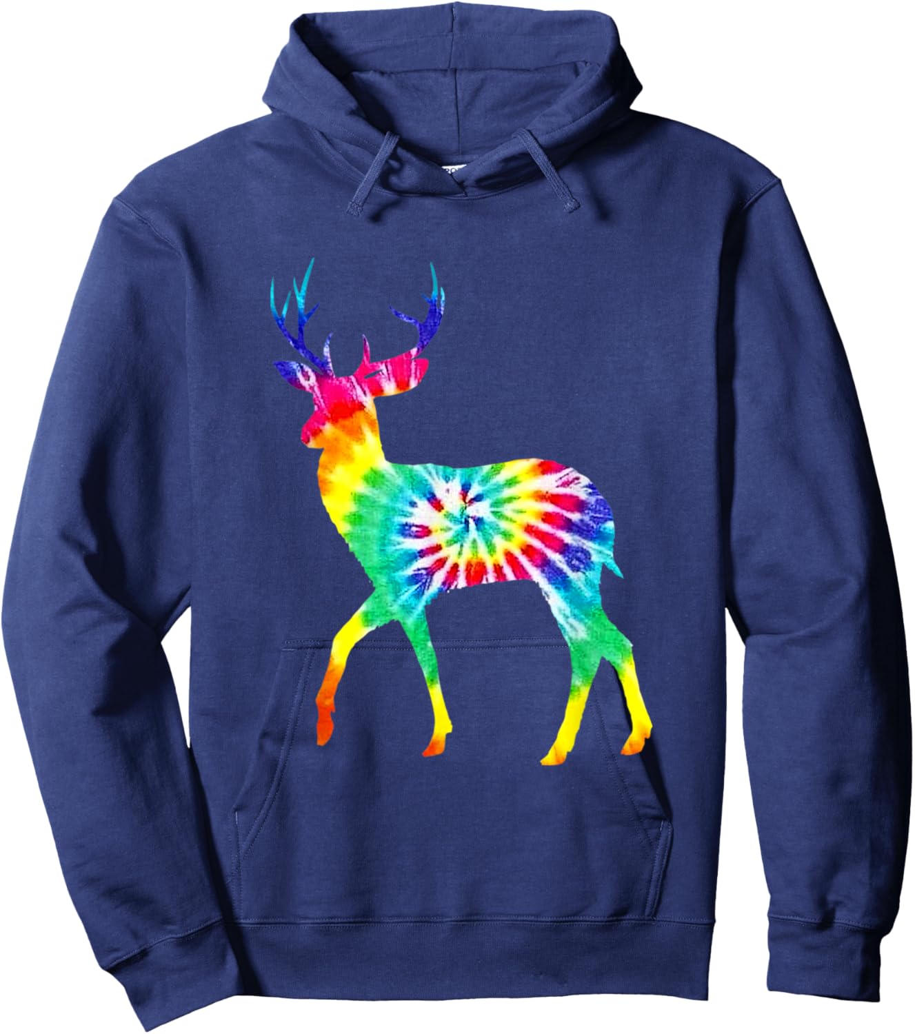 Rainbow Hippie Art Buck Wildlife Deer Hippy Trippy Tie Dye Hoodie - Hoodie | Navy