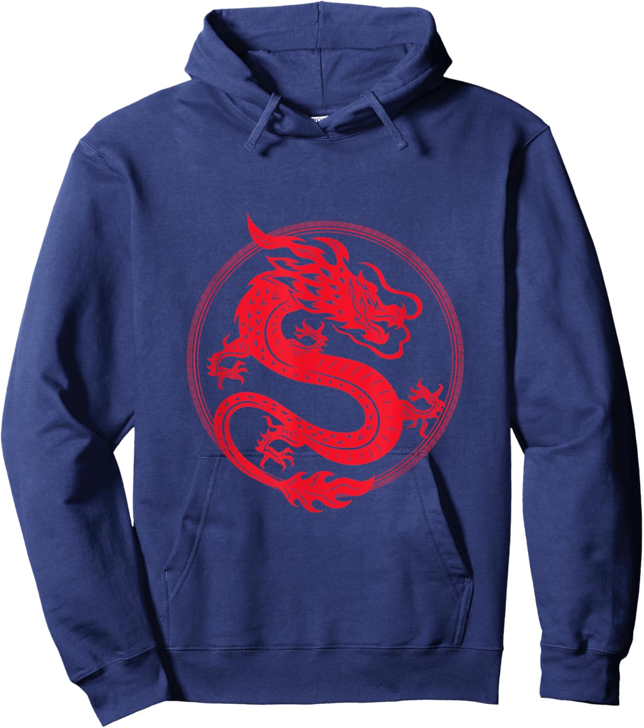 Asian japanese chinese lucky red dragon tattoo logo on black Hoodie - Hoodie | Navy