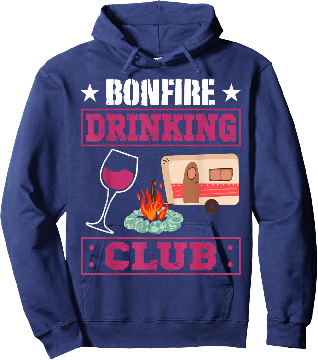 Camping Campfire Drunk Alcohol Wine Bonfire Drinking Club Hoodie - Hoodie | Navy