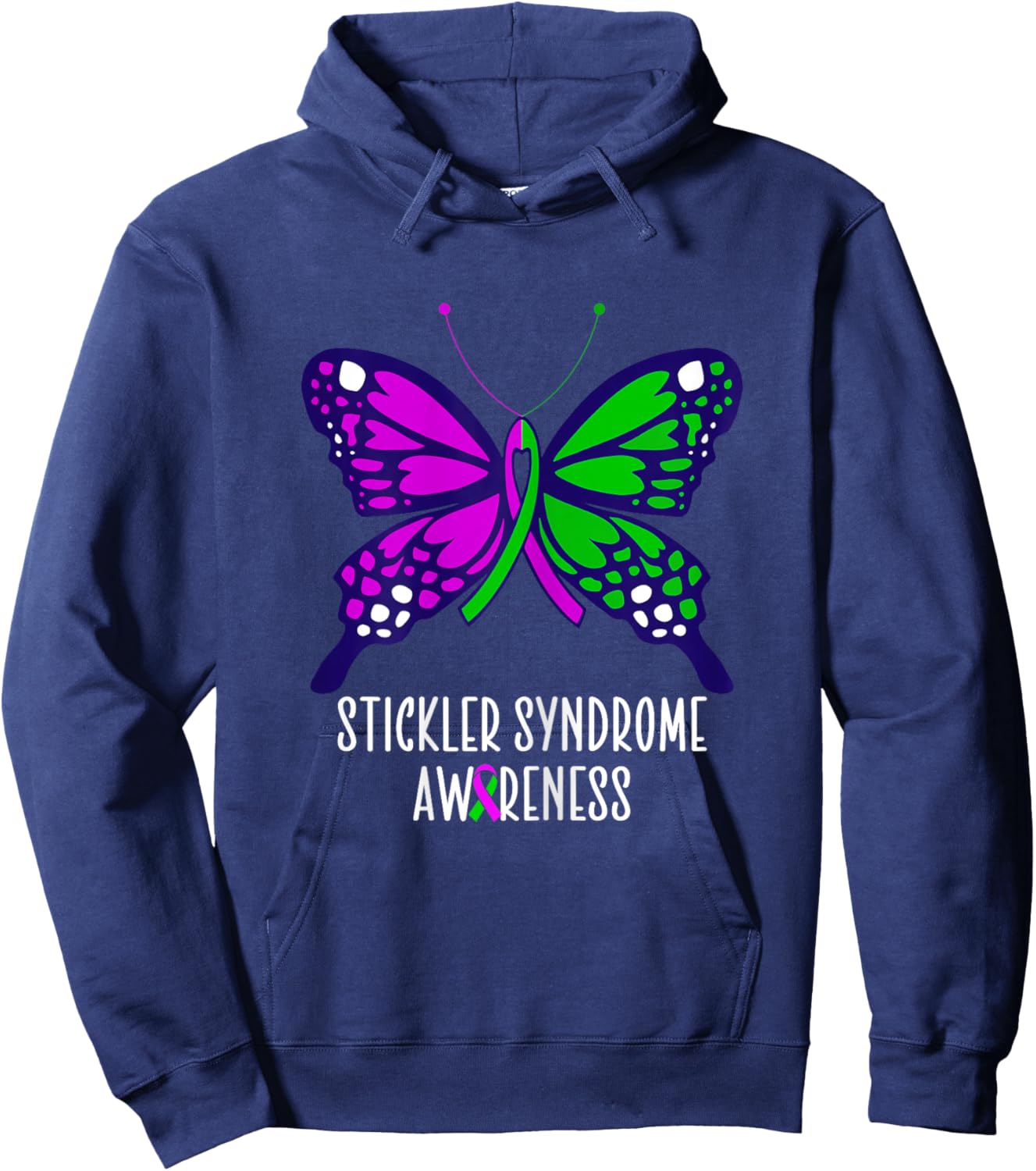 Stickler Syndrome awareness butterfly Hoodie - Hoodie | Navy