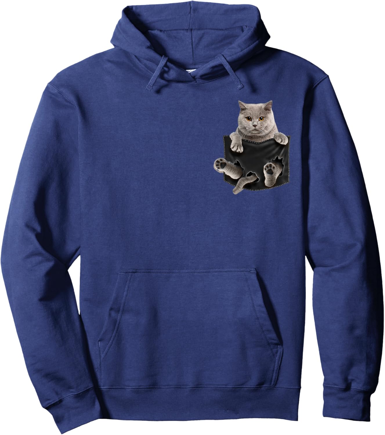 British Shorthair Cat in Pocket Hoodie - Hoodie | Navy