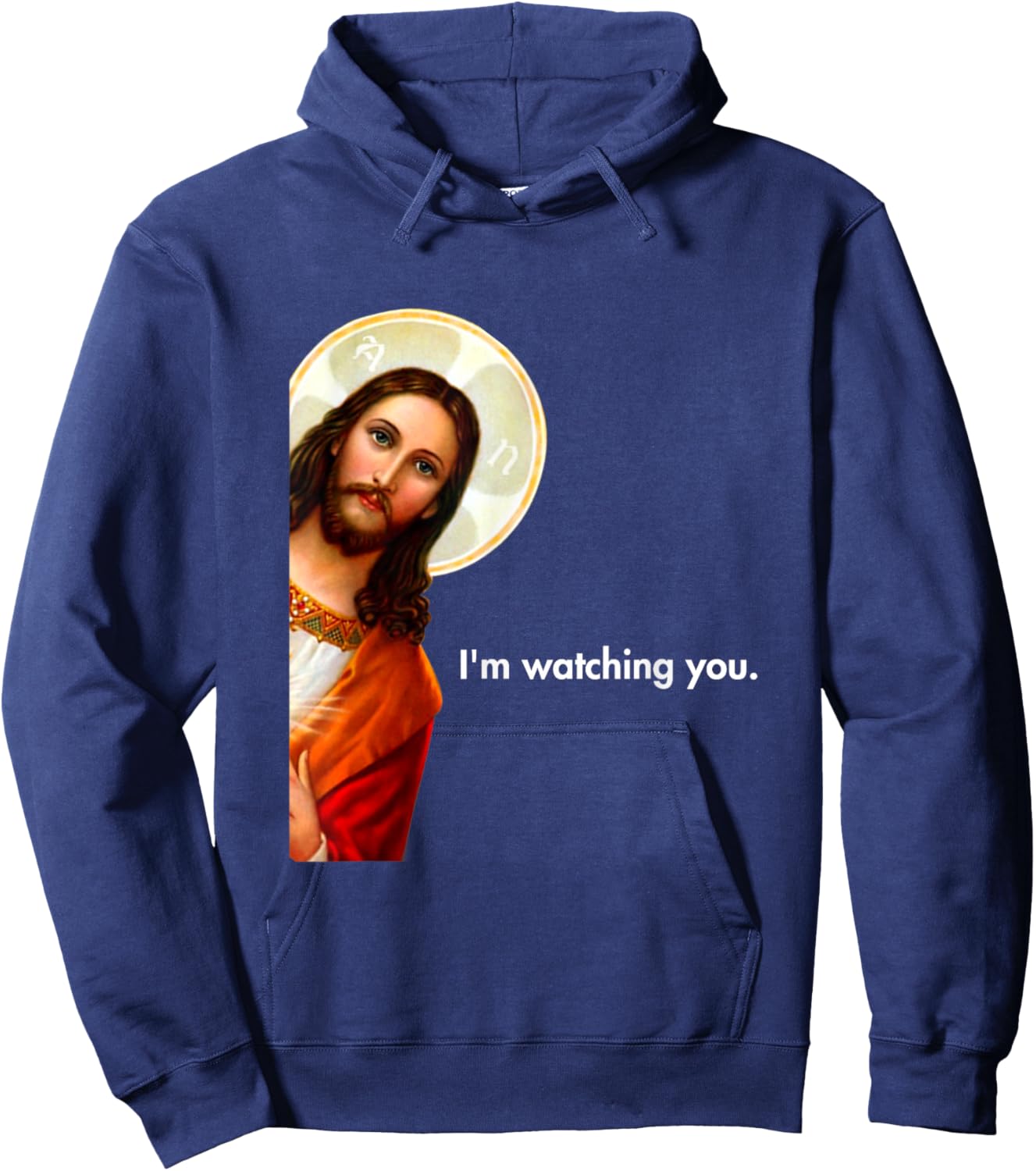 I'm Watching You Funny Peeking Jesus Apparel -Adults Black Short Sleeve Small Hoodie - Hoodie | Navy