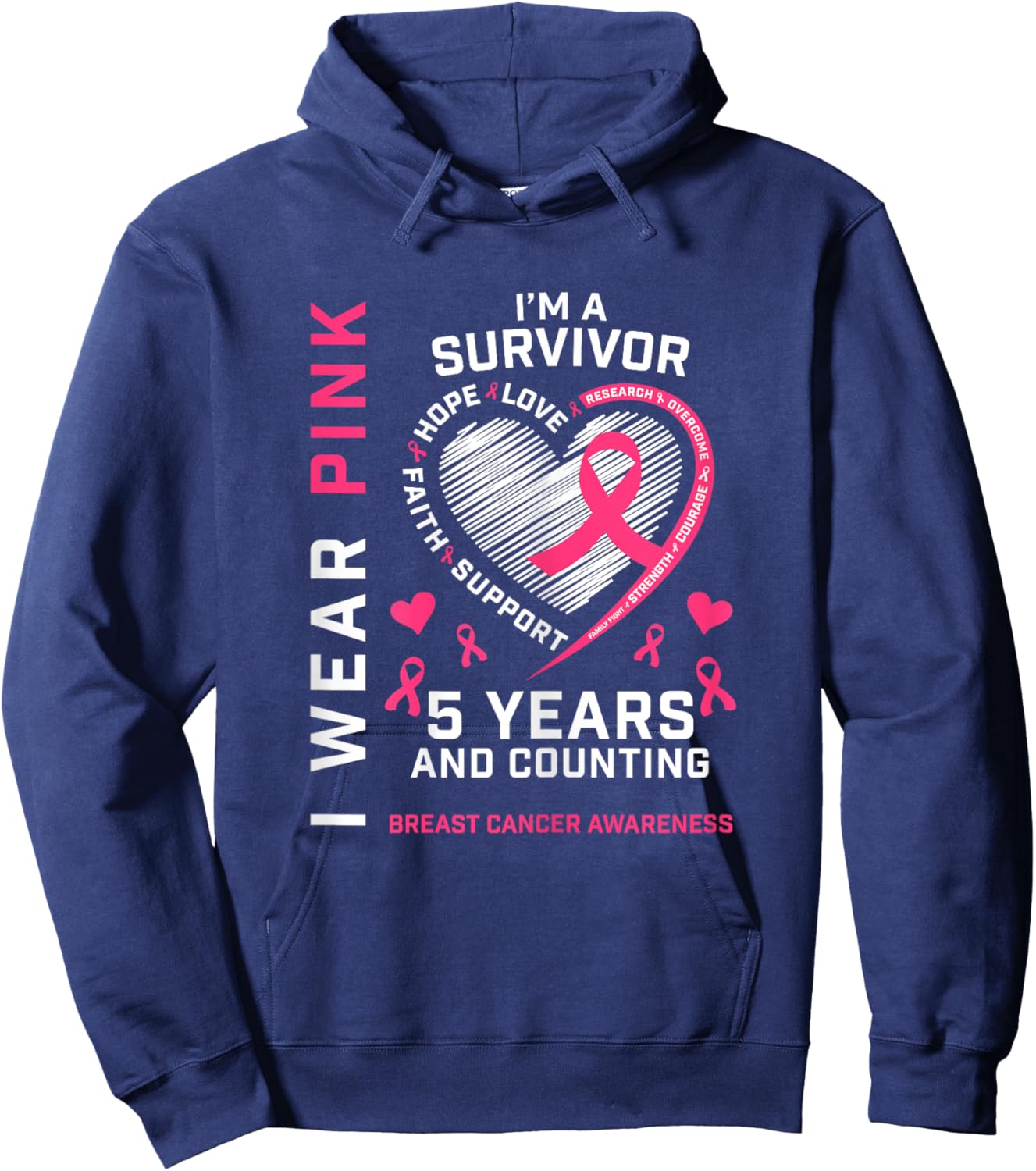 5 Years Cancer Free I Wear Pink I'm A Breast Cancer Survivor Hoodie - Hoodie | Navy