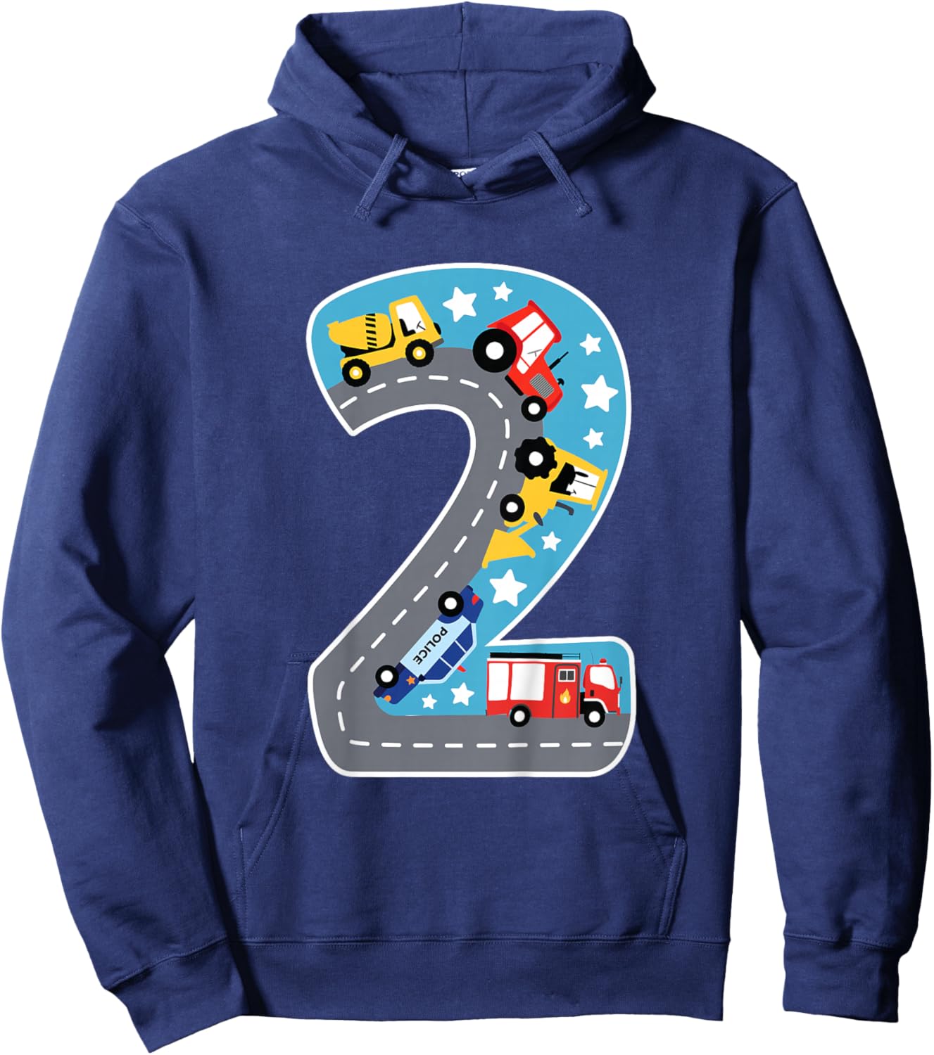 Boys Construction Machines Fire Brigade Police 2nd Birthday Hoodie - Hoodie | Navy