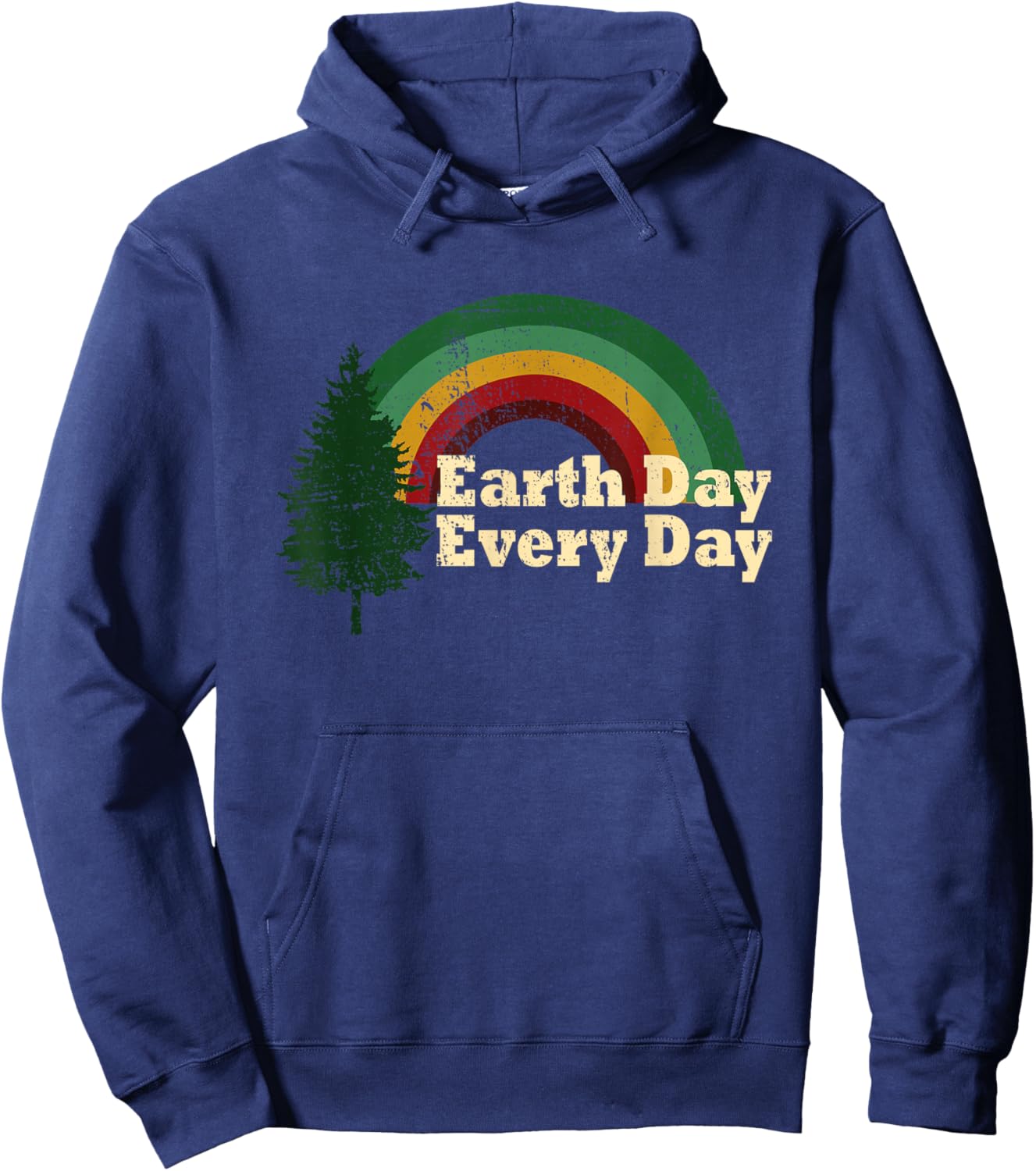 Earth Day Everyday Rainbow Pine Tree Hoodie - Hoodie | Navy