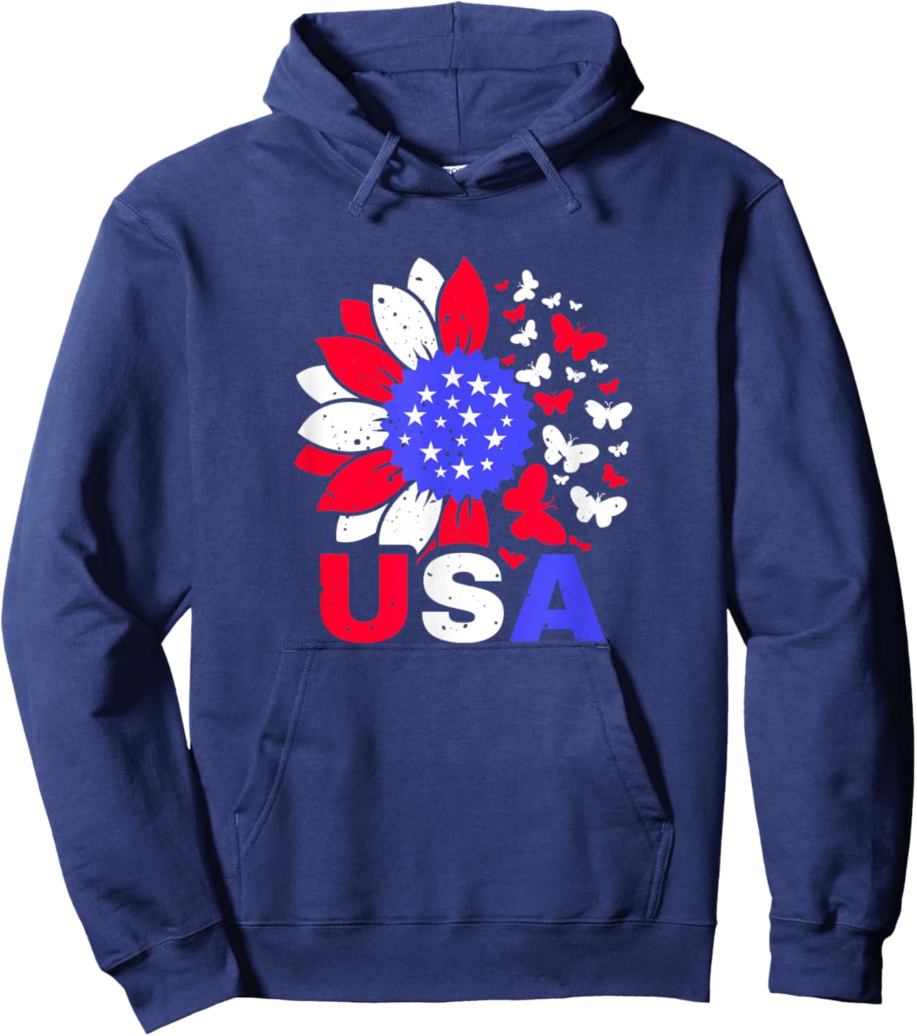 American Flag 4th of July Proud USA Flower Girl Hoodie - Hoodie | Navy