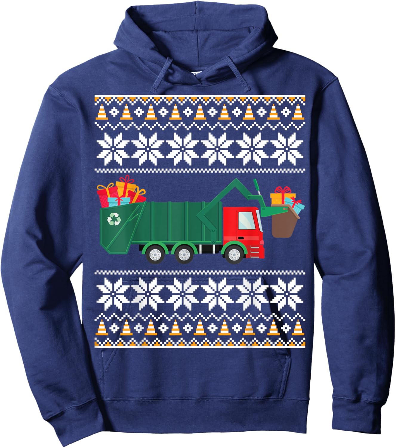 Truck Christmas Shirt Boys Kids Men Garbage Truck Funny Hoodie - Hoodie | Navy