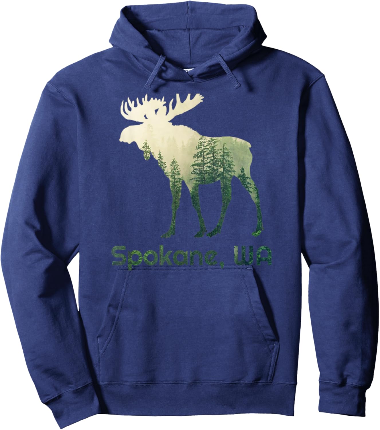 Spokane WA Moose Forest Tree Hunter Wildlife Hoodie - Hoodie | Navy